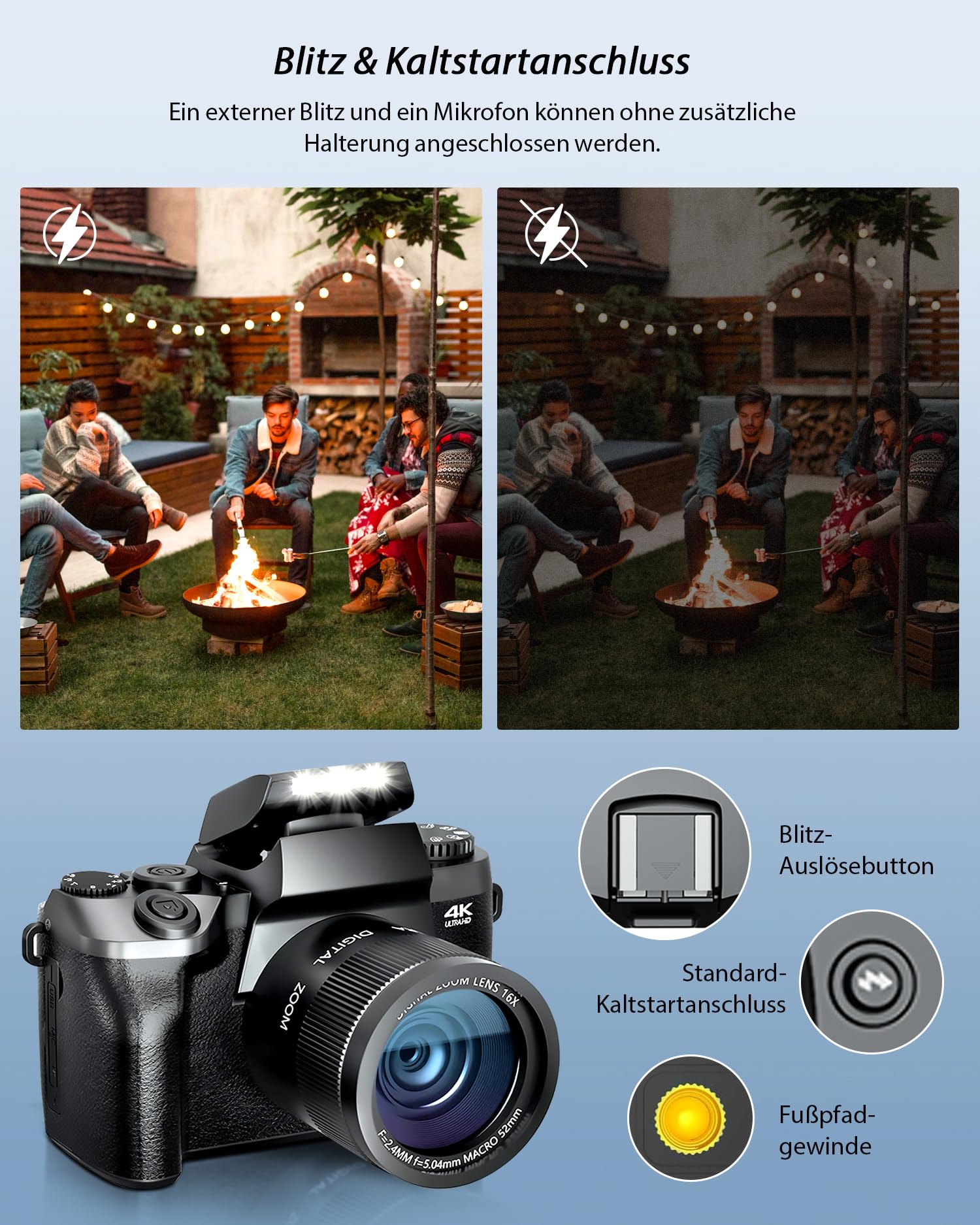 Digitalkamera 4K 64MP Fotokamera mit 4.0" Touchscreen, 16X Digitalzoom Kompaktkamera Mit für Anfänger mit WiFi, mit Kameratasche, 32GB TF-Karte
