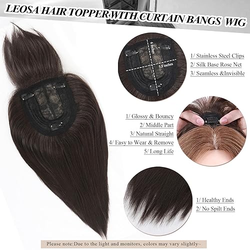 Miniatura 8 de LEOSA Toppers para el cabello para mujer, 14 pulgadas, para añadir volumen con flequillo, clips invisibles sintéticos cortos en piezas de cabello