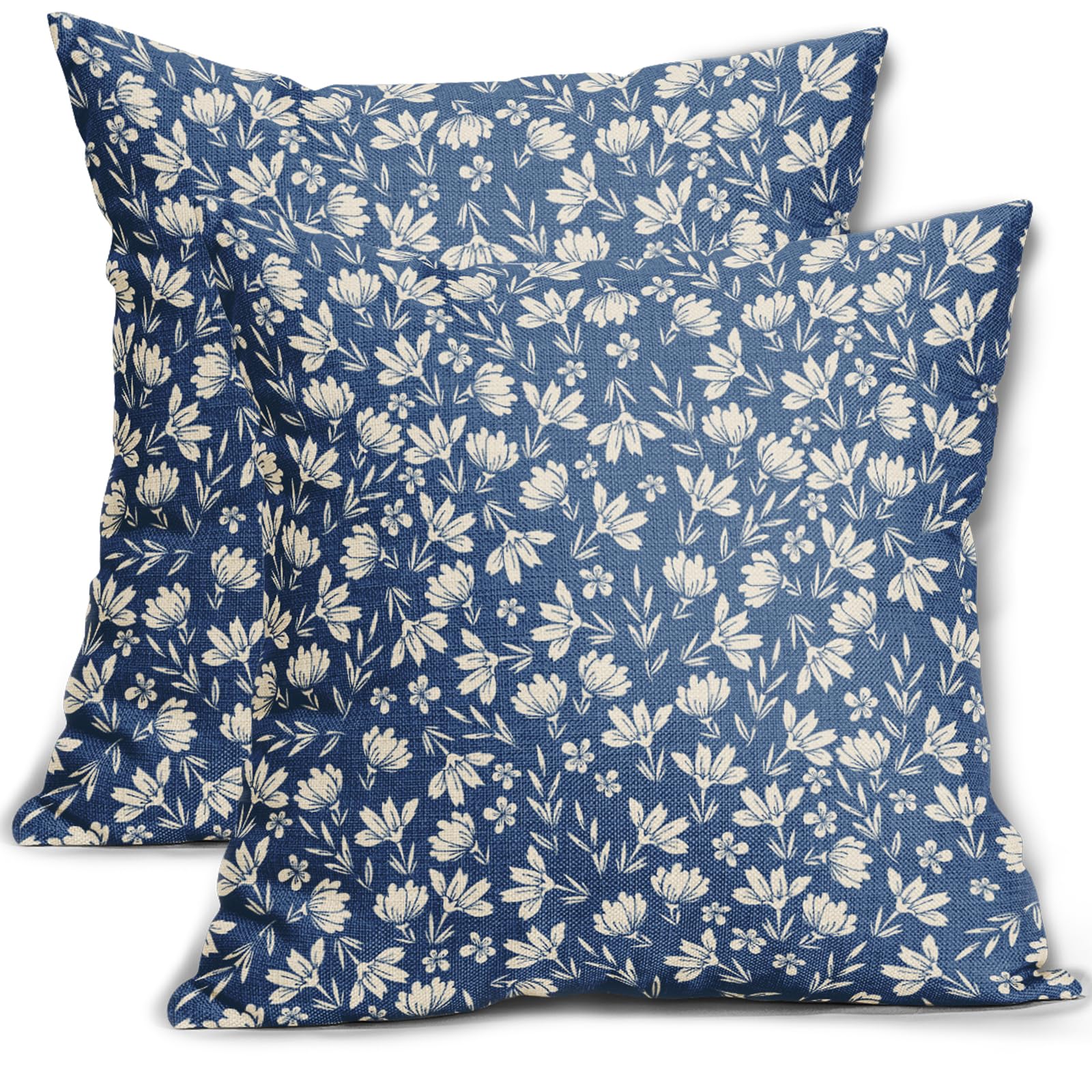 Aytipun Blue Pillow Covers 24x24 Set of 2 Vintage Floral Rustic Old Style Cute Flower Print Decorative Outdoor Pillowcases Seasonal Farmhouse Throw