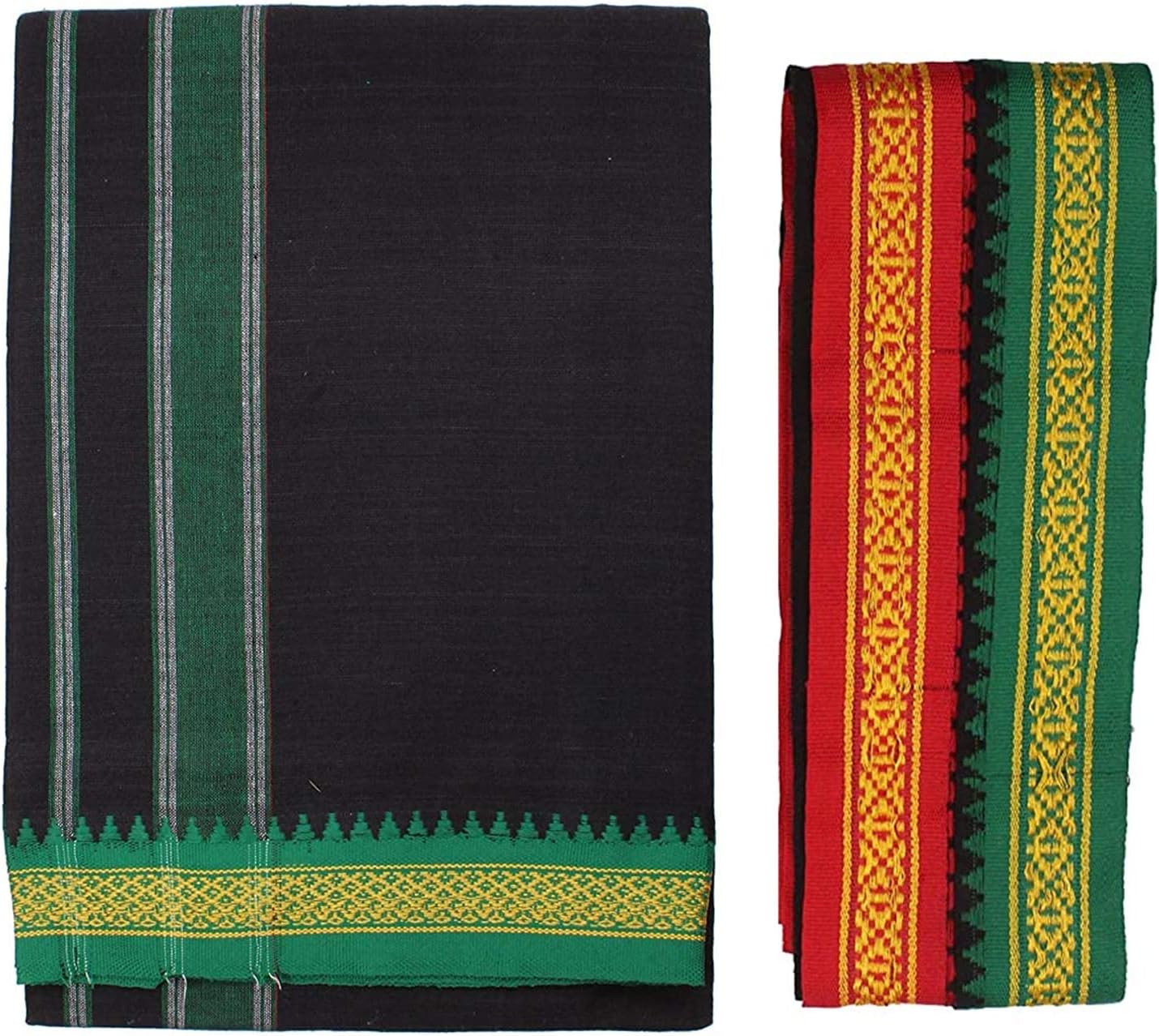 Men's Cotton Colored Single Layer Thalapathy Dhoti with Angavastram (Towel)