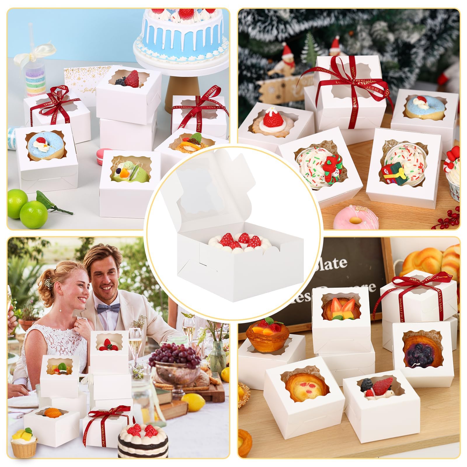 50 Mini Scatole Per Cupcake Con Finestra A Cuore - 7.6 Cm, Carta Kraft Bianca 300g/m², Ideali Per Dolci, Bomboniere, Feste