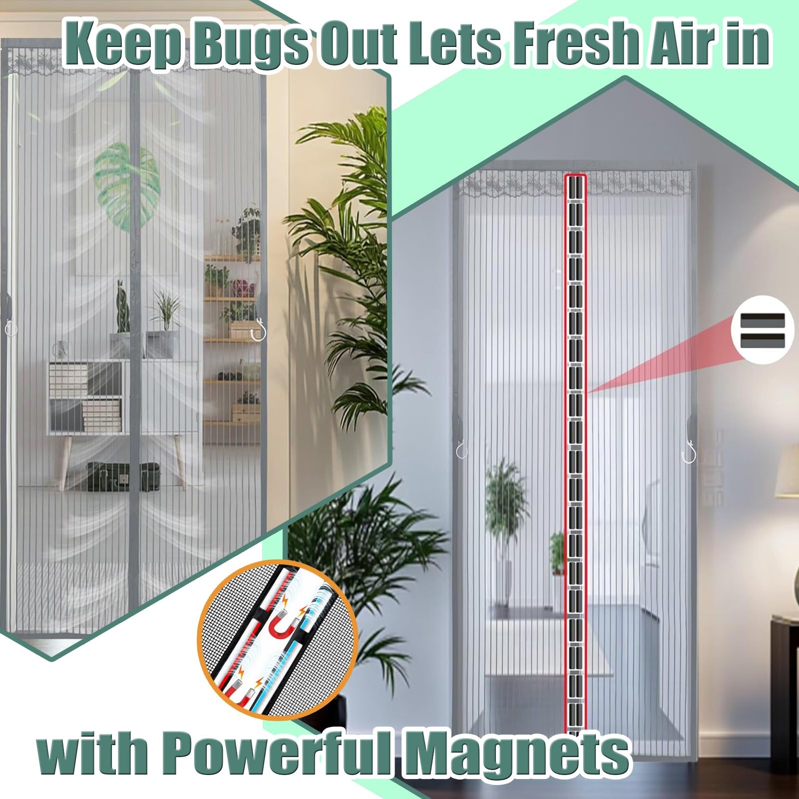 Fliegengitter Balkontür Magnet 156 x 200 cm Extra Starke Magnete, Magnetvorhang Ohne Bohren Insektenschutzvorhang mit Magneten für Balkontür Terrassentür, Schwarz