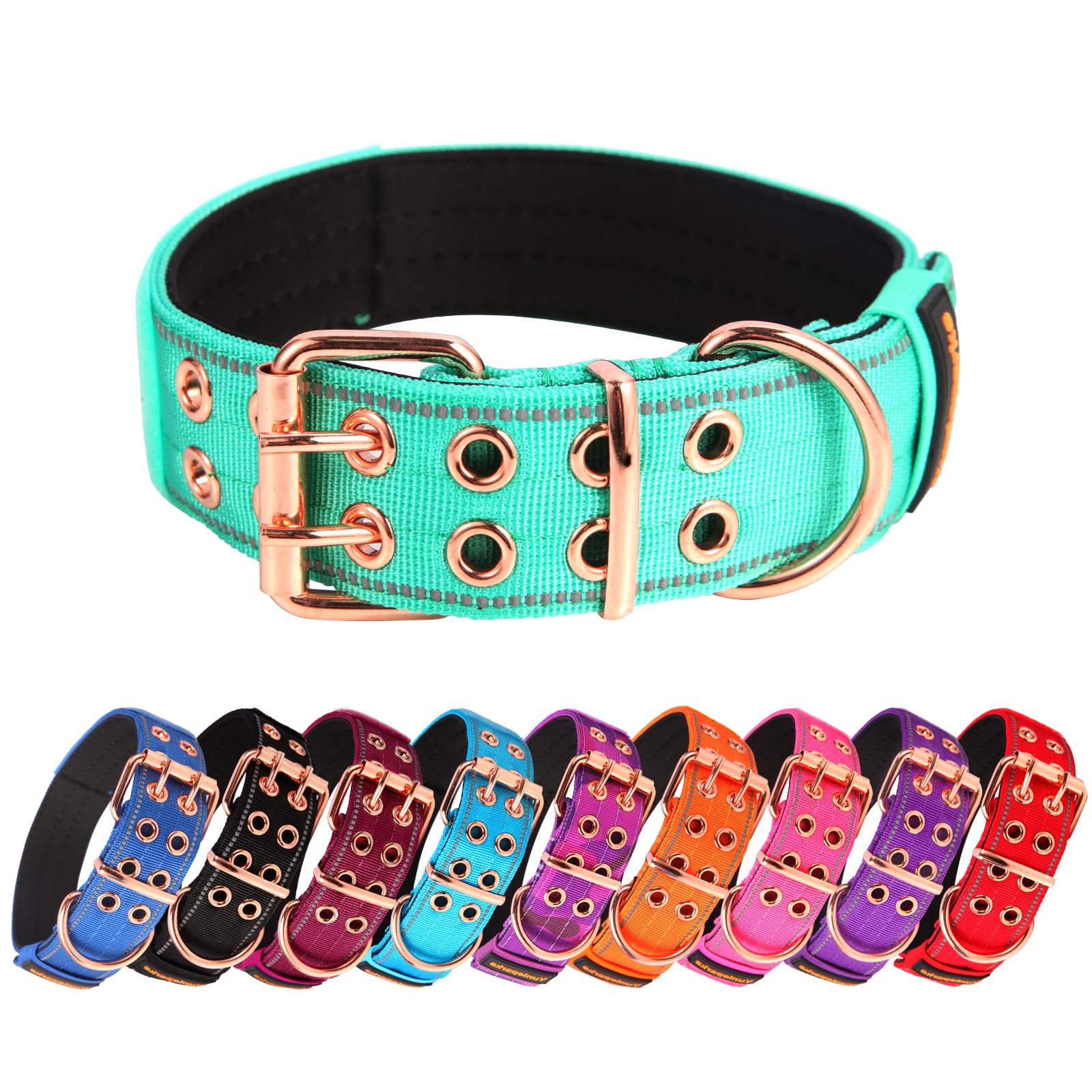 Yunleparks Heavy Duty Tactical Dog Collar with Neoprene Padded and Metal Buckle, Reflective Nylon for Medium to Large Dogs(Teal, Medium)