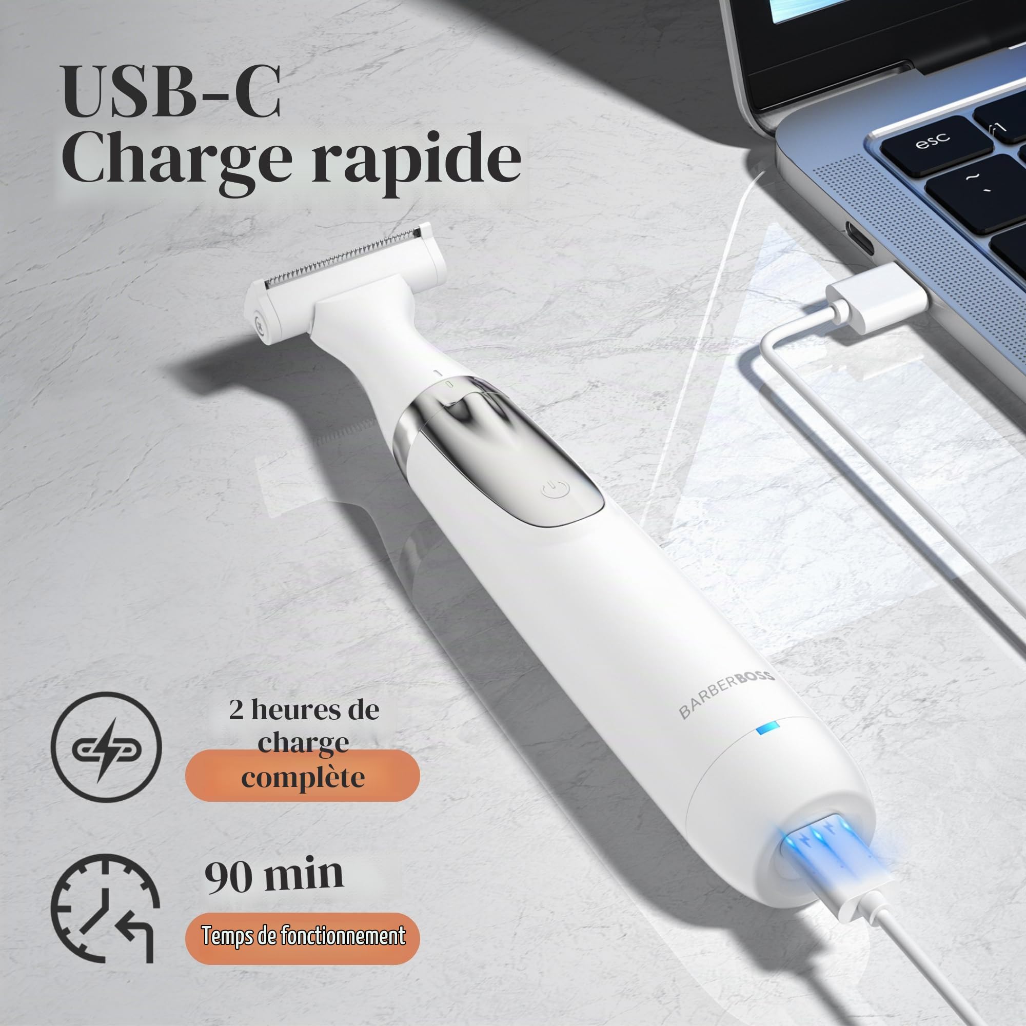 BarberBoss Rasoir électrique pour femme, portable 3 en 1 pour femme, rasoir corps, bikini et visage, rasoir sans fil, épilation visage, rechargeable par USB, QR-8003 | Rasoir portable, pour le corps, le bikini et le visage, sans fil, rasoir humide et sec,
