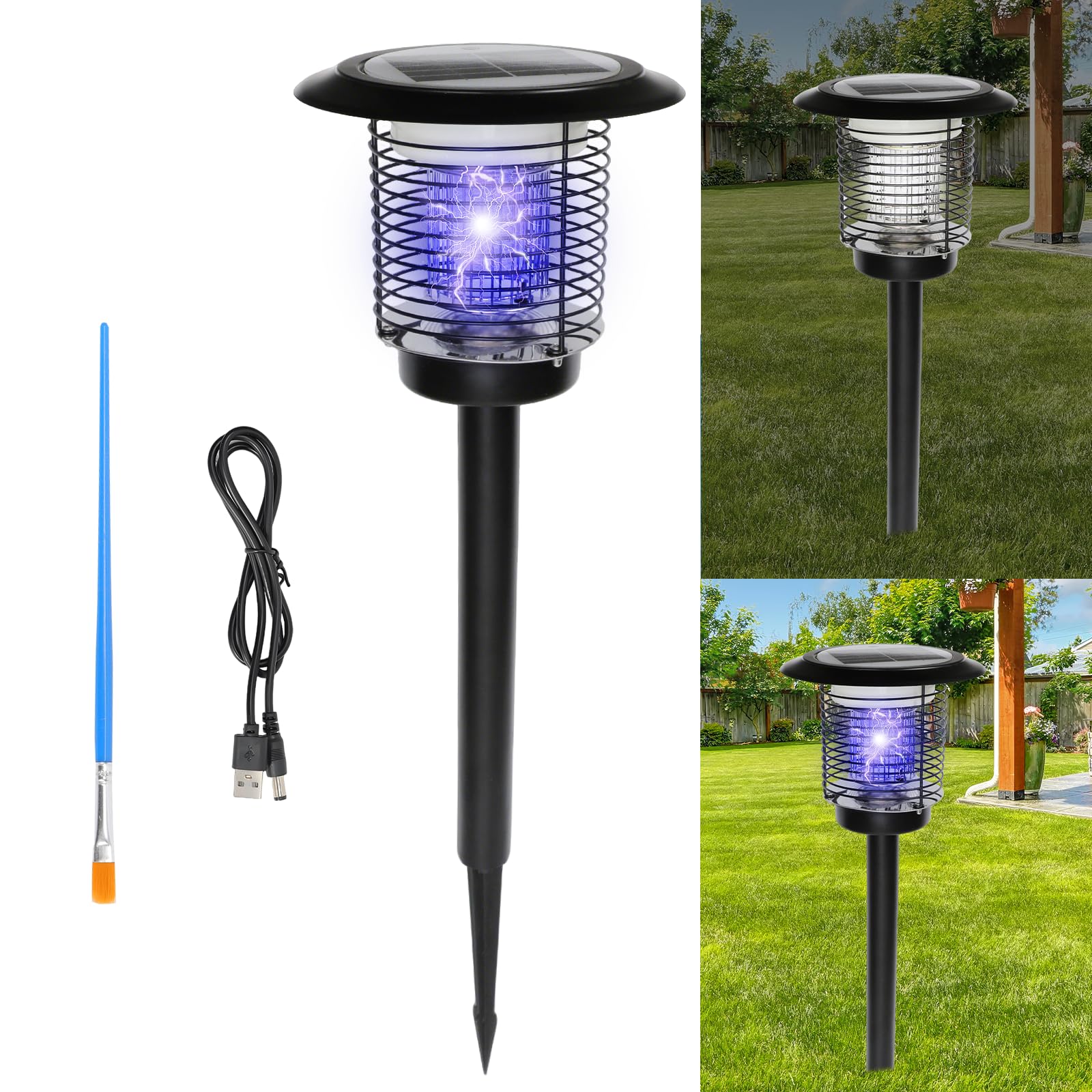 Lámpara solar antimosquitos 2 en 1 – 3500 V de alto voltaje, batería de 4400 mAh, cobertura de 150 ㎡ – IPX5 resistente al agua y luz UV – matainsectos eficaz con iluminación de jardín – para patio