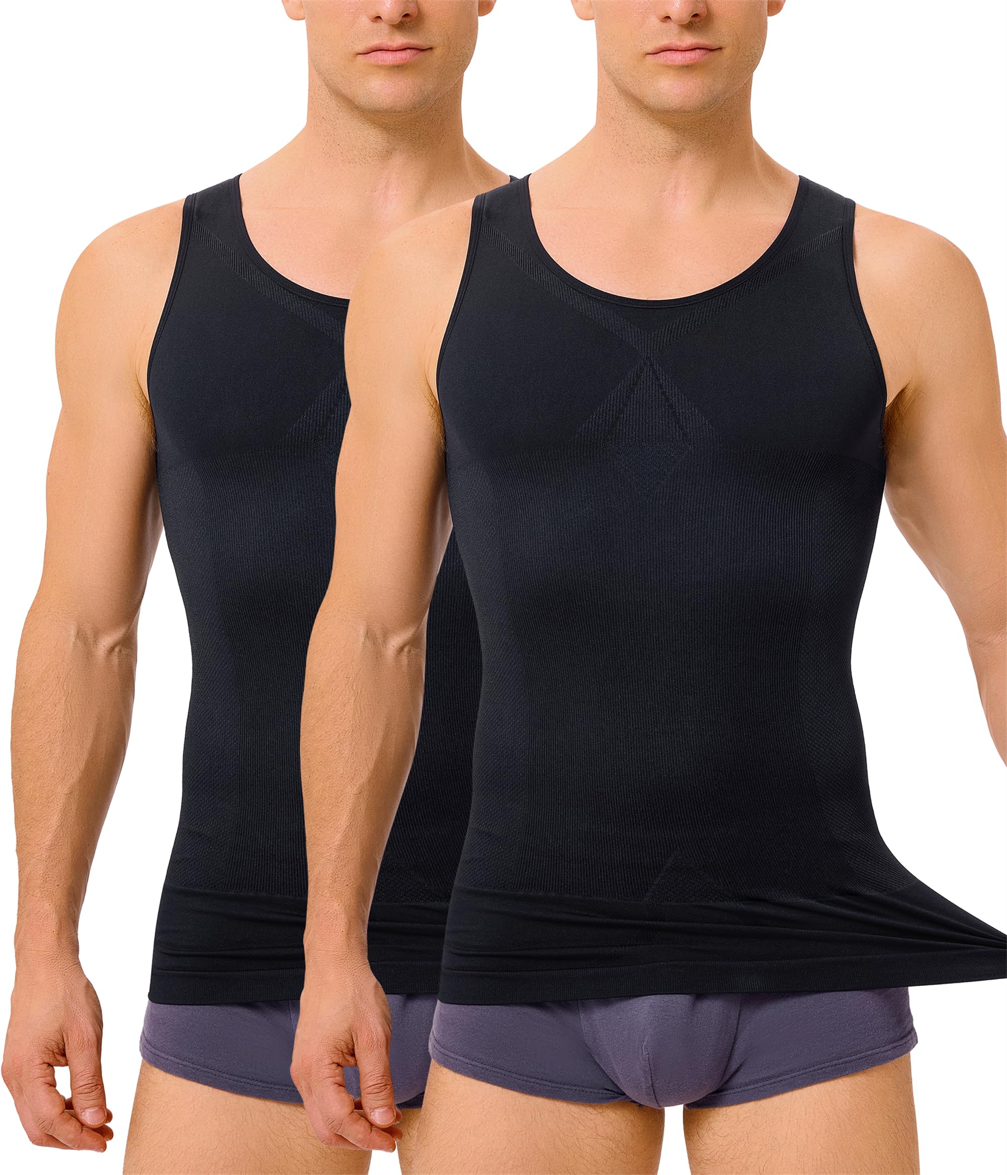 TAILONG2 Pack Compression Shirt Men Body Shaper Slimming Shirt Tank Top Shapewear Tummy Control Vest