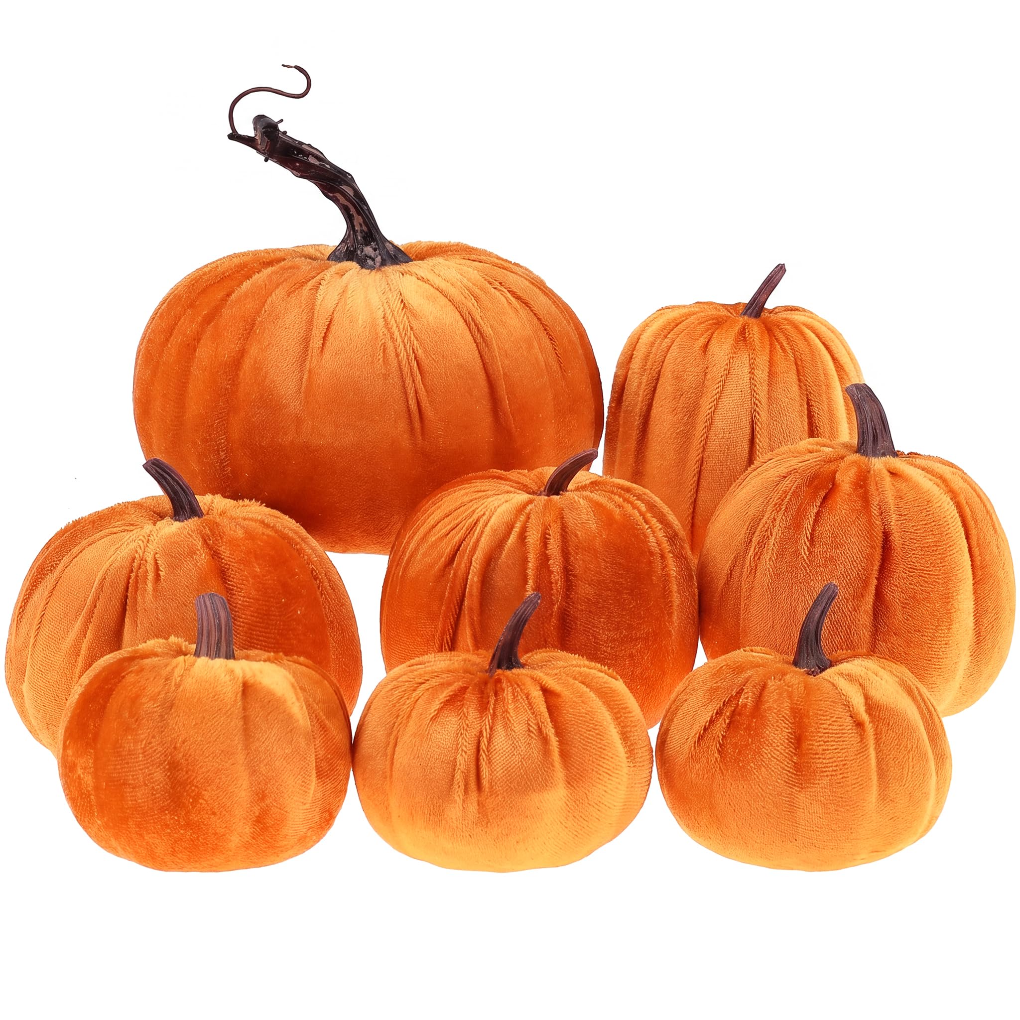 Gresorth 8 Pcs Fake Orange Velvet Pumpkins Artificial Pumpkin Decoration