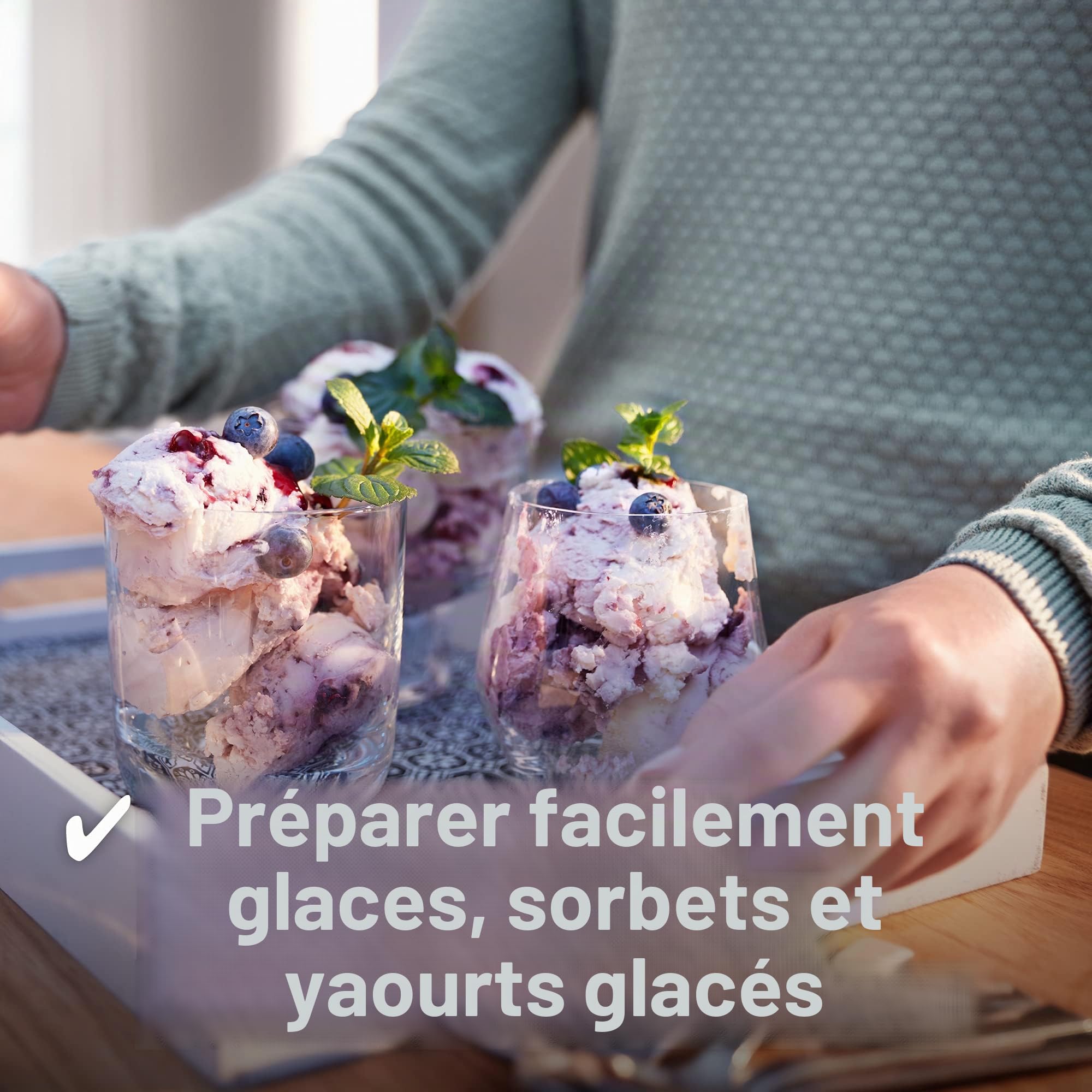 Bosch MUZS2EB, 550 ml, crème glacée faite maison, sorbet et yogourt glacé, blanc, couvercle anti-éclaboussures avec ouverture de remplissage, convient pour robot de cuisine Bosch MUM série 2