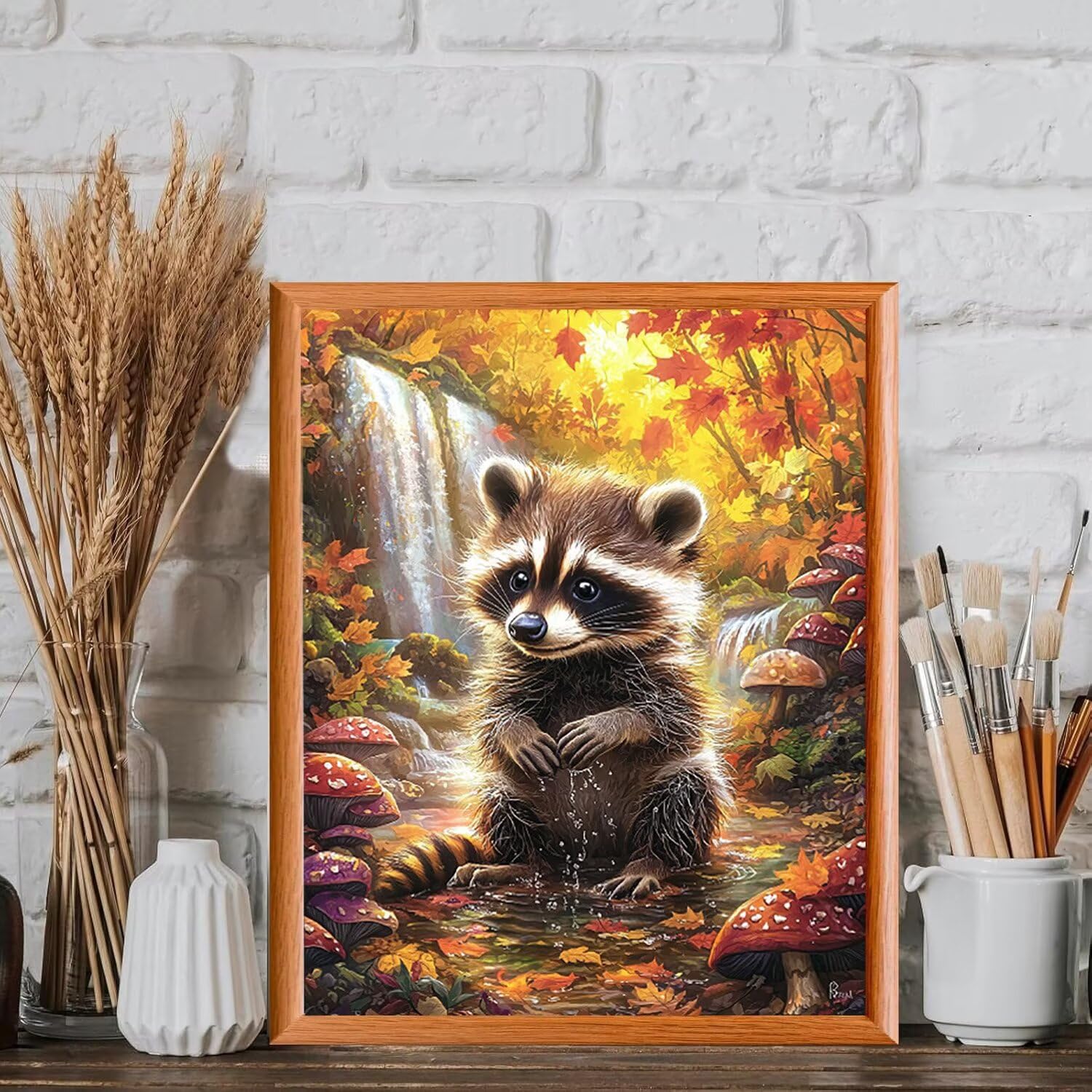 WEISHIWE Malen nach Zahlen Erwachsene Waschbärlandschaft, 70x90cm x-468 | Malen nach Zahlen Erwachsene Leinwand Kit, DIY Handgemalt Ölgemälde Set mit 3-Pinseln und Acrylfarbe für Wanddeko,Ohne Rahmen