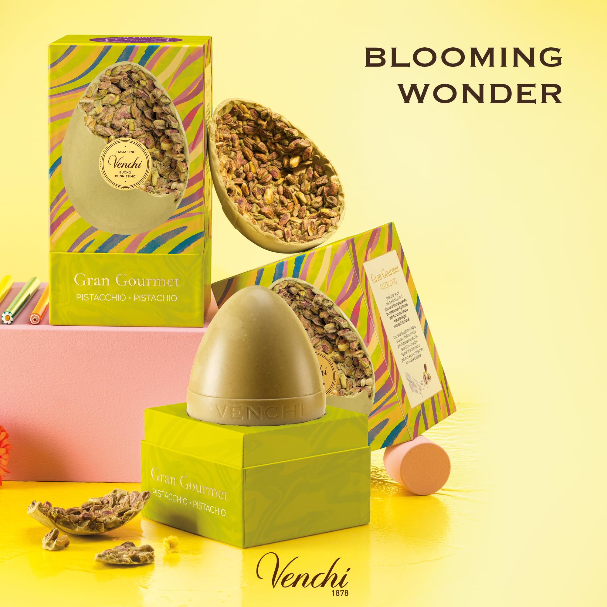 Venchi - Huevo de Chocolate, Sabor Chocolate con Pistacho, con Pistachos Enteros, con Sorpresa, Sin Gluten, 500 gr, Colección Pascua, Idea Regalo