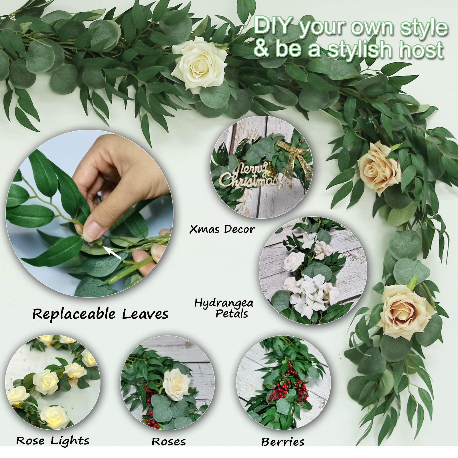 Ghirlanda Eucalipto Decorativa 2 Pezzi – 108 Foglie Per Tavolo, Matrimoni, Feste E Progetti Fai Da Te - 4