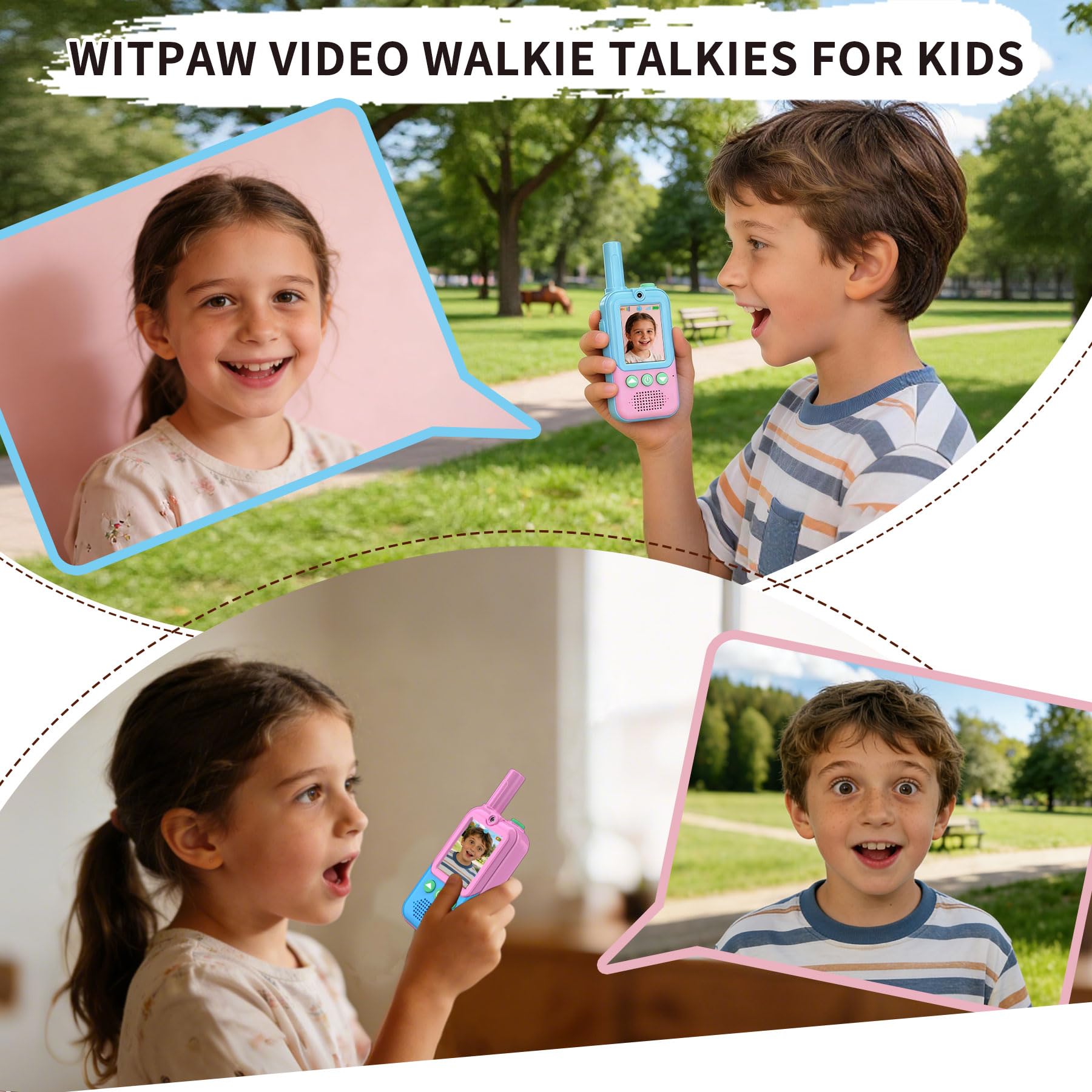 Video Walkie Talkies for Kids 2 Pack,Outdoor Toys Gifts for 3-12 Year Old Boys Girls,Rechargeable Kids Walkie Talkies with Screen Display&4 Funny Voice Changer for Adventure Games Camping(Blue Pink) - Image 2