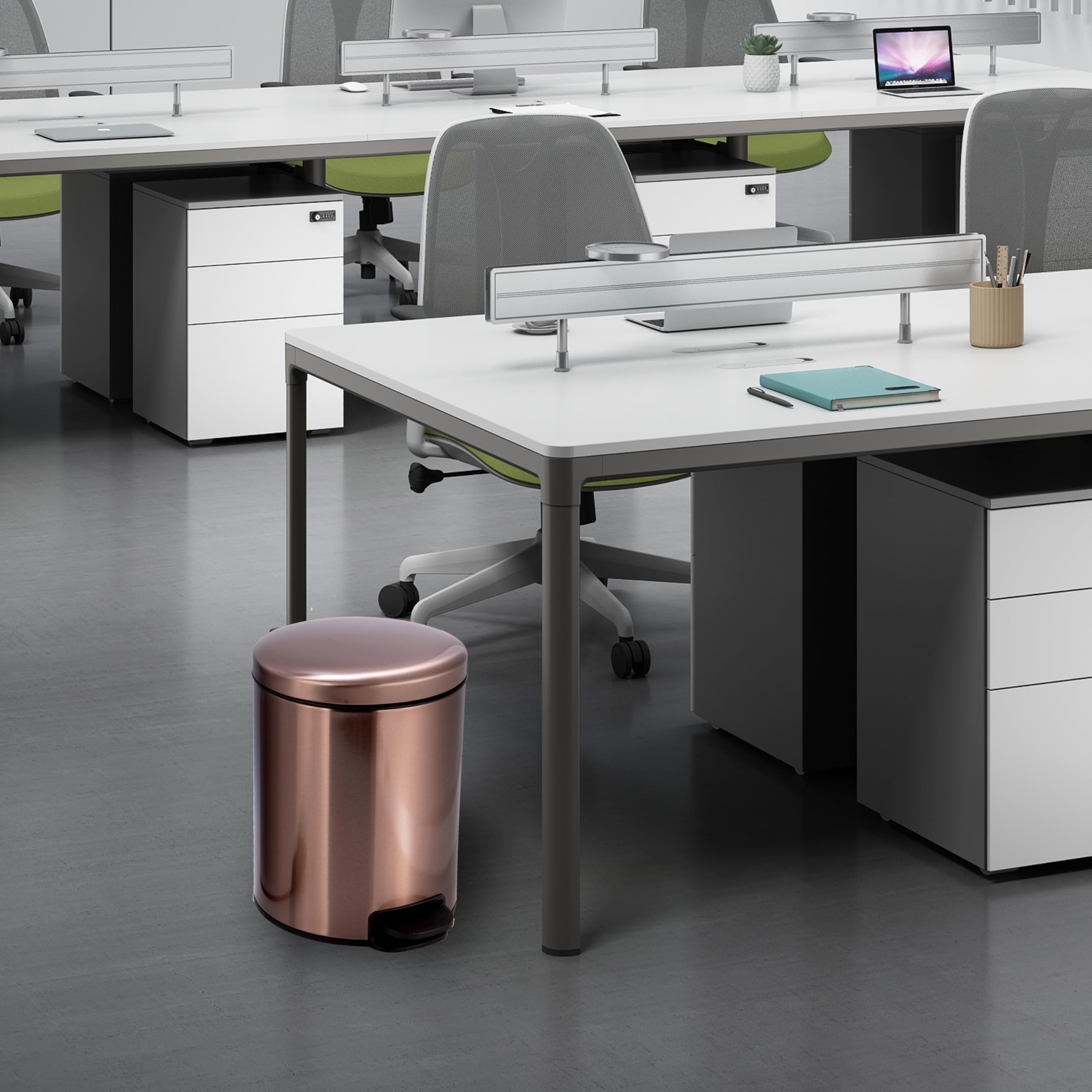5L Papelera Baño con Pedales, Acero Inoxidable, Oro Rosa Papelera Baño Pequeña con Cepillo Para Inodoro, Diseño Compacto y Moderno, con Tambor Interior Extraíble y Cierre Suave, Para Pequeñas Oficinas