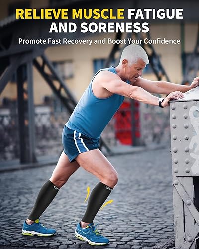 Vista 41 de CAMBIVO 3 pares de mangas de compresión de pantorrilla para hombres y mujeres, calcetines de compresión sin pies para espinillas, alivio del dolor