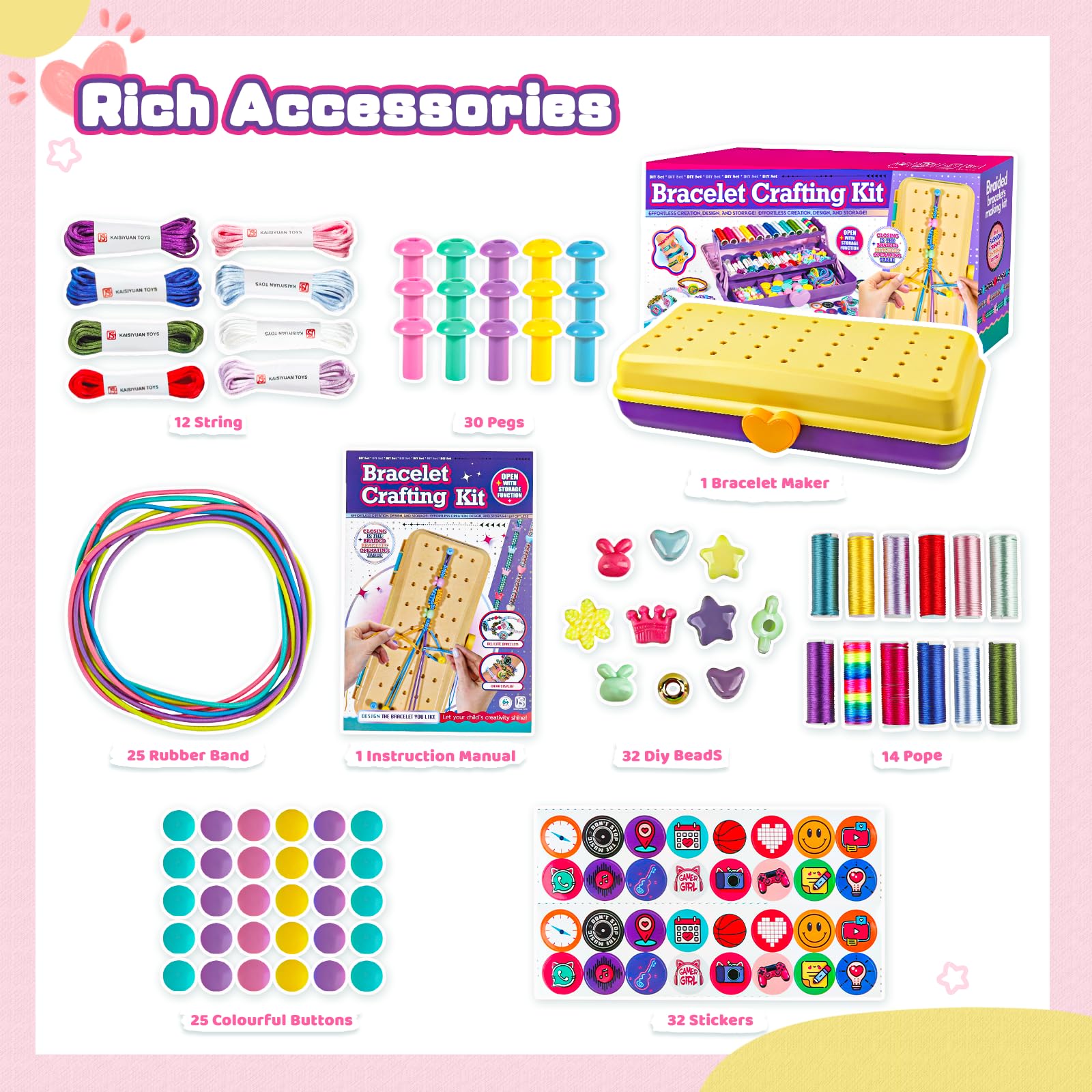 Cmiolacuna Kit de fabricación de pulseras de la amistad para niñas, caja de almacenamiento de 3 capas, pulseras de arte y manualidades, kit para hacer cuerdas de joyería de 8 a 12 años, el mejor
