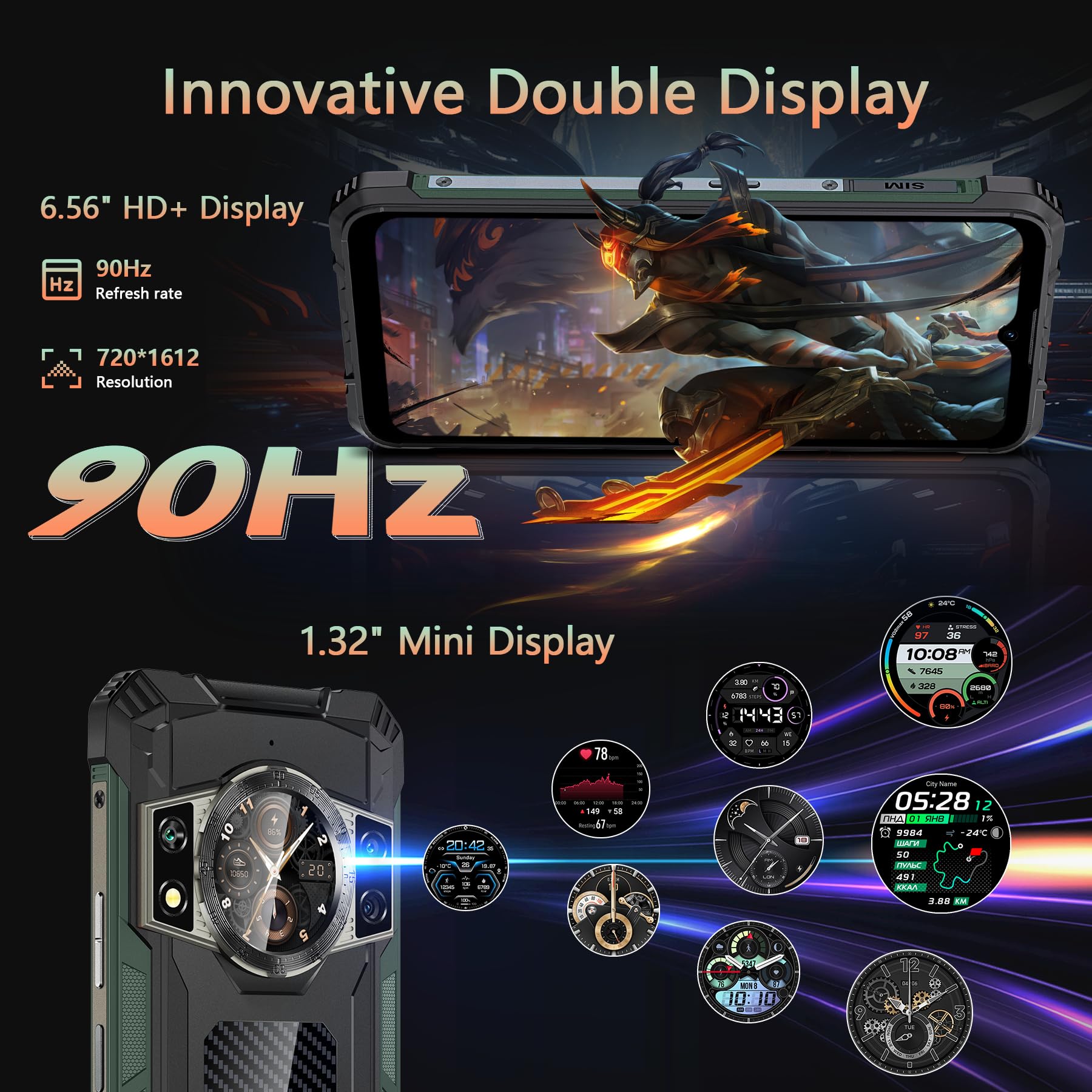 CUBOT Kingkong ACE 2 Rugged Smartphone Android 14, 16GB+128GB/1TB Telefono Indistruttibile, 6.56" HD+ 90Hz Cellulare Antiurto, 48MP, 5100mAh, 1.32" Schermo Posteriore/4G Dual SIM/IP68/NFC/OTG/FACE ID