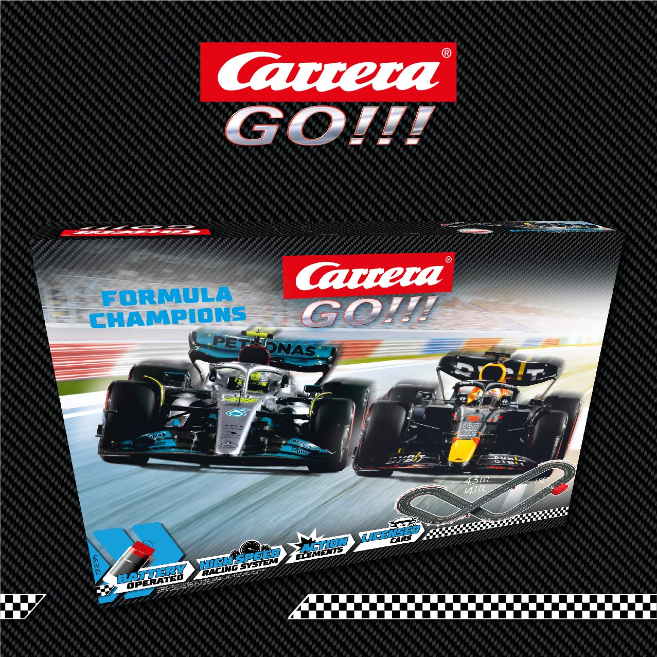 Carrera Go Circuito de Carreras F1 Slot 1/43 Eléctrica Mandos y Looping | Escala 1:43 - eléctrica - 2 mandos con función turbo - circuito con looping - para niños y adultos - regalo original