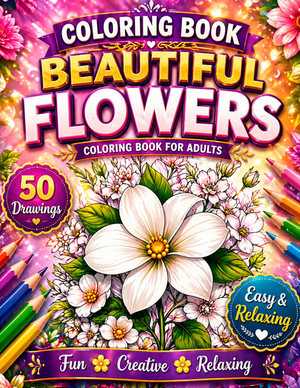 Beautiful Flowers Coloring Book: Relaxing Flowers Coloring Book,50 Stunning Floral Designs for Relaxation, Mindfulness and Creative Coloring – Easy ... for Stress Relief and Artistic Enjoyment