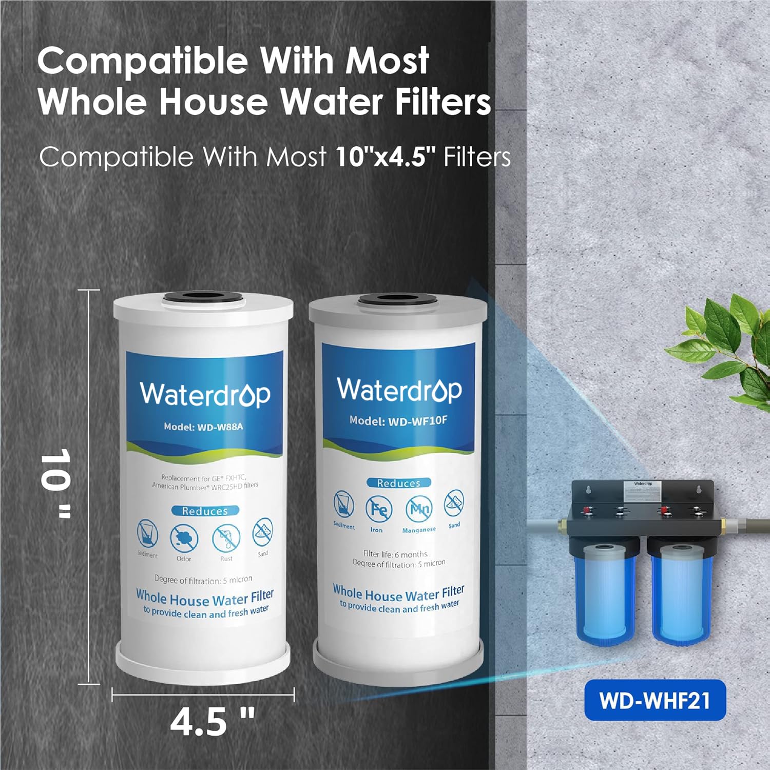 Waterdrop Whole House Water Filter Carbon Filter Reduce Iron Manganese Filter Cartridge Replacement for GE GXWH40L FXHTC Ispring — view 8