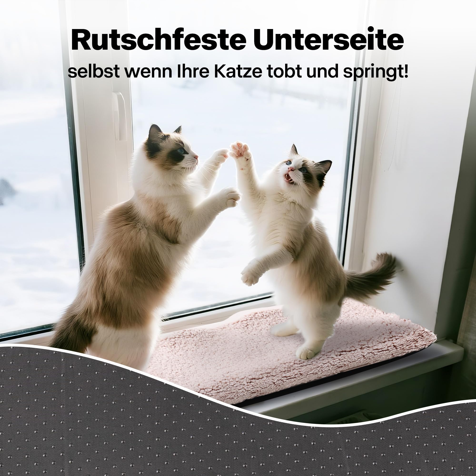 Pet Prime Katzen Fensterliege – Katzenbett Flauschig Fensterbank Liegeplatz mit Rutschfester Unterseite, Leises Kissen, 2 Abnehmbare Bezüge (Netz & Plüsch), 90x29 cm für Gemütliches Sonnen & Schlafen