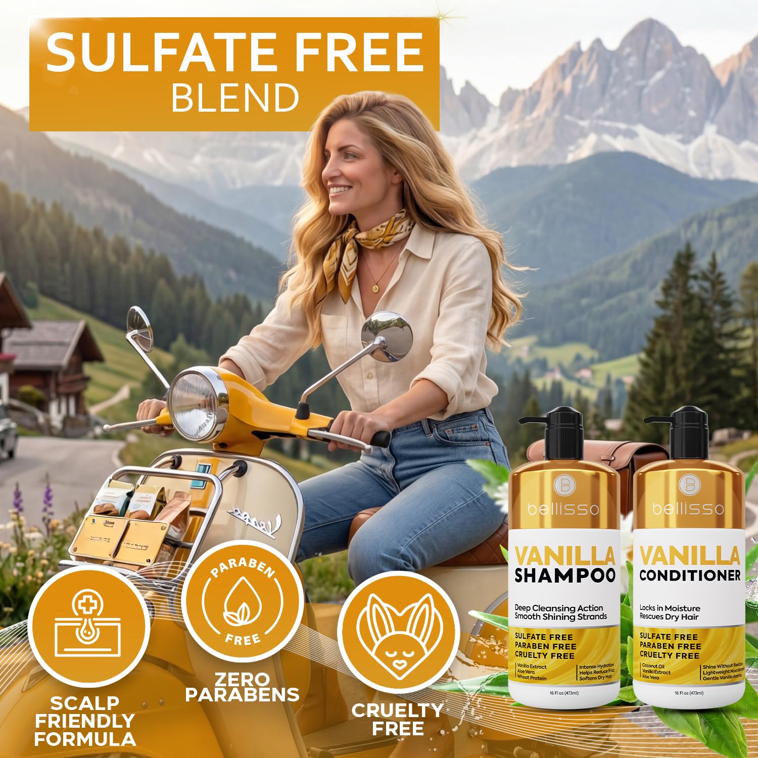 Vanilla Shampoo and Conditioner Set - Sulfate Free with Zero Paraben Content - Dry Hair Moisturizing for Women and Men - Hydrating Salon Formula with Pump - 16 Fl Oz (Set of 2)