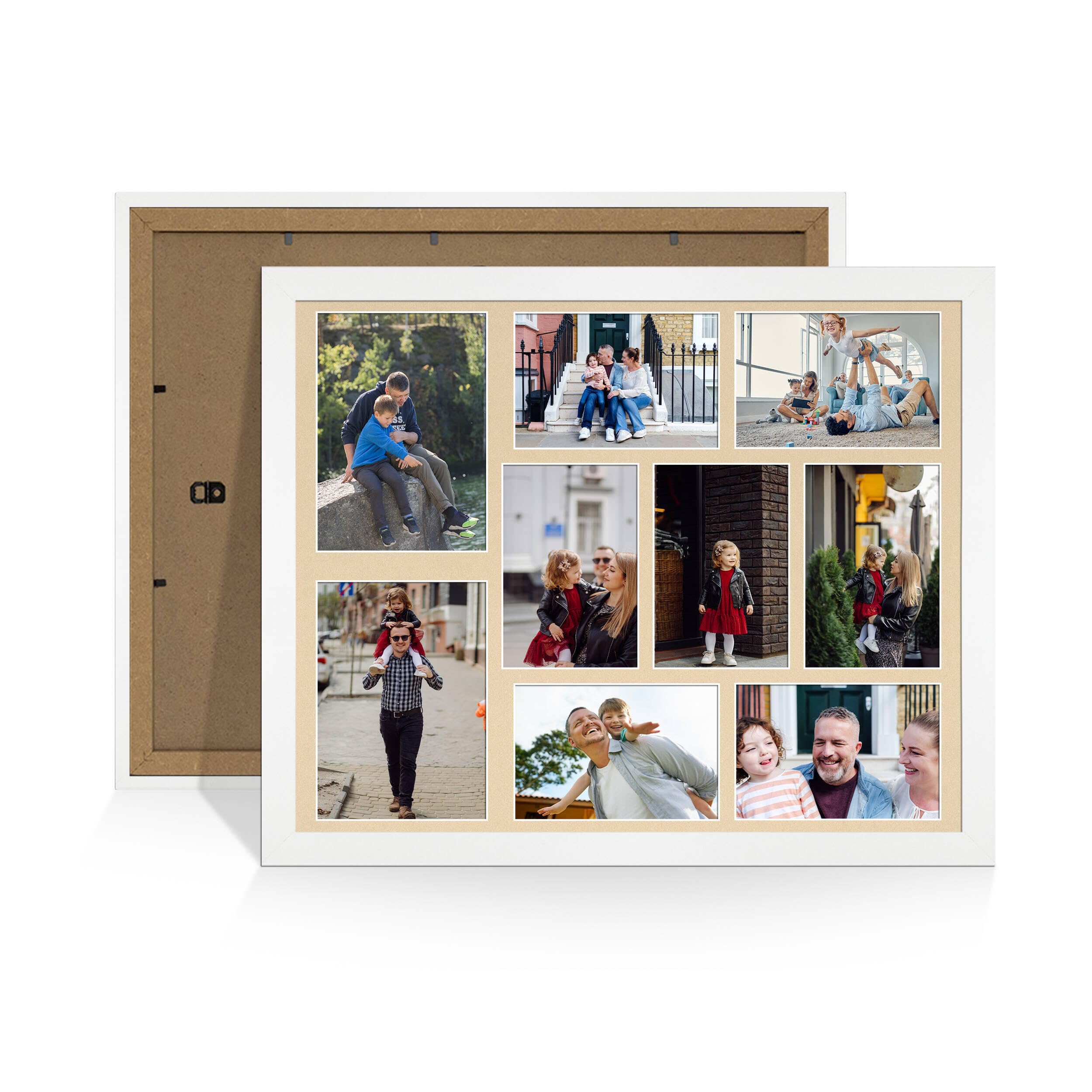 Alison Kingsgate White 20x16 Photo frames for multiple pictures -9 Apertures Collage Frame with Ivory Mount - Holds (2x) 7x5 & (7x) 6x4 Photos - Engineered Wood & Perspex