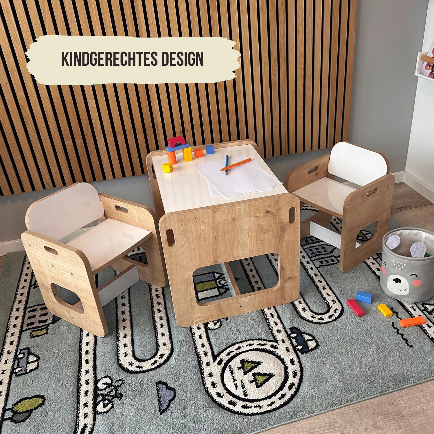 Malino Kindersitzgruppe aus Holz – Set aus 1 Tisch und 2 Stühle – Robuster Spieltisch für Kinder – Kindertisch perfekt für Kinderzimmer Kindermöbel Jungen & Mädchen ab 2 Jahren