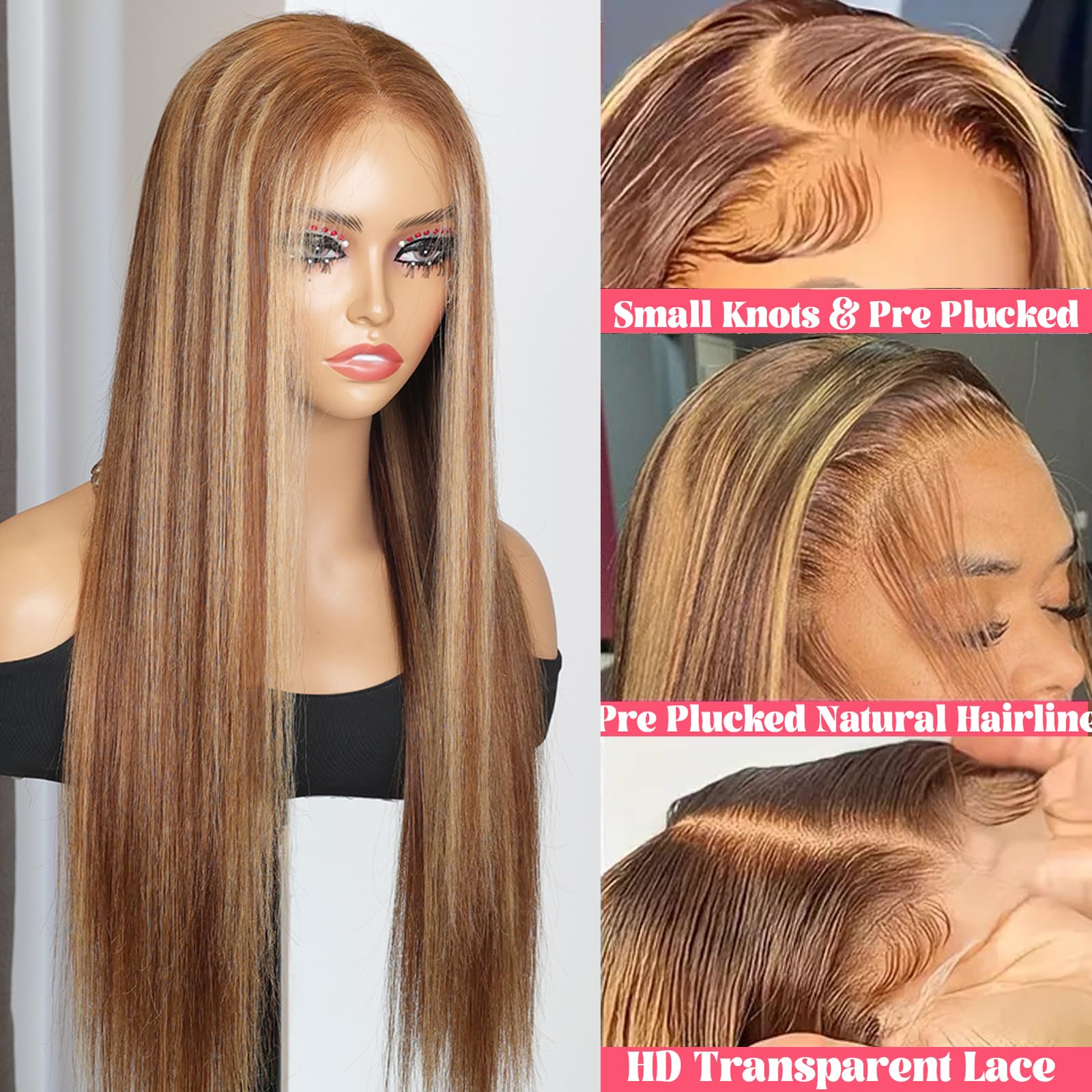 Long 6X6 Freepart Brown Highlights Lace 2020 Wig Amazon.com : Highlights Brown Human Hair Wigs for White  main image 2