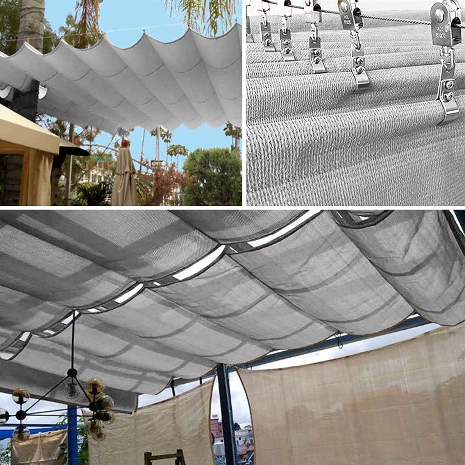 Sonnensegel in U-Form, Wellenform, Schattendach, Schieberollo mit Befestigungssatz, Terrassendekoration (Farbe: Grau, Größe: 1 x 5 m)
