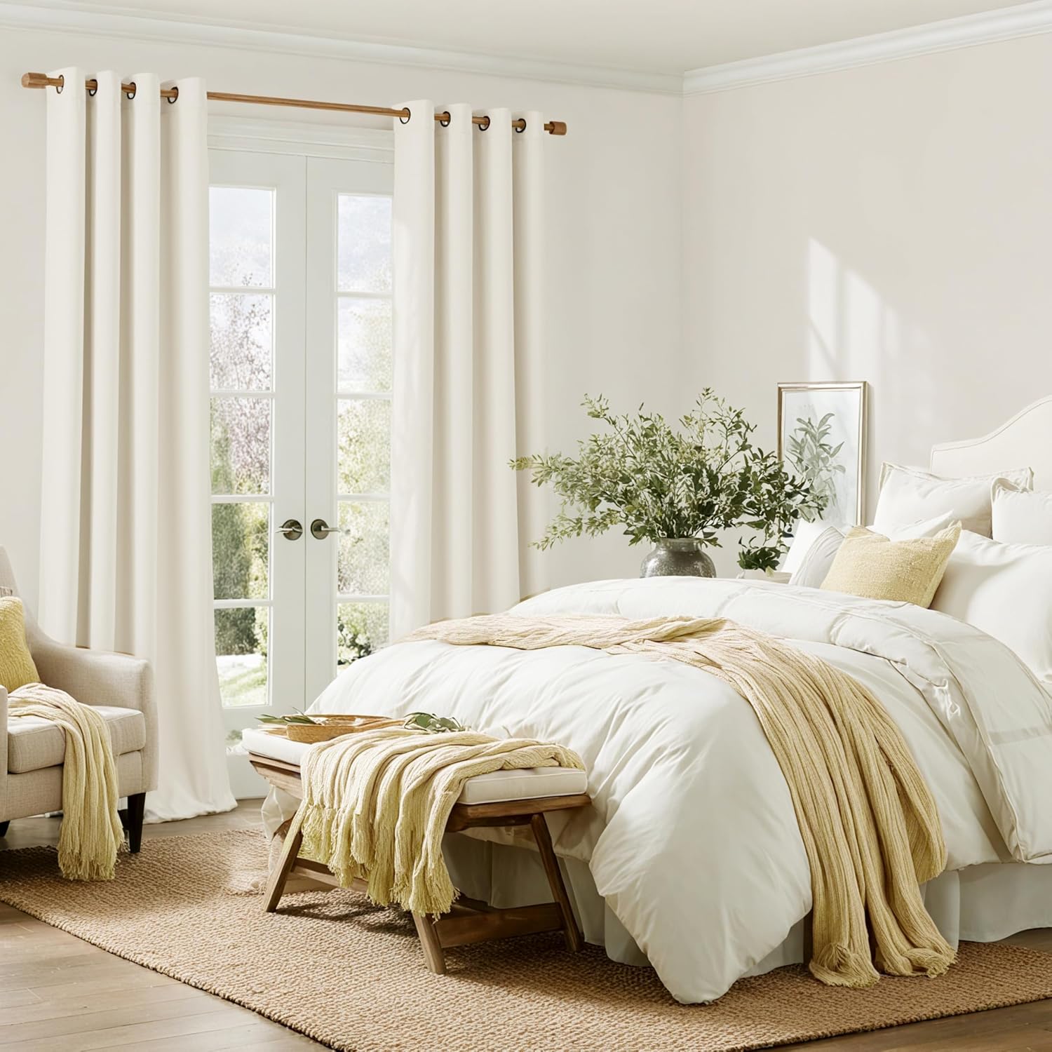 Condition photo showing As Is for nicetown ivory velvet curtains & drapes 96 inch long - half blackout thermal insulating soft window curtains for bedroom living room dining sliding glass door, w52 x l96 inches, 2 panels ivory 52"w x 96"l (pack of 2)