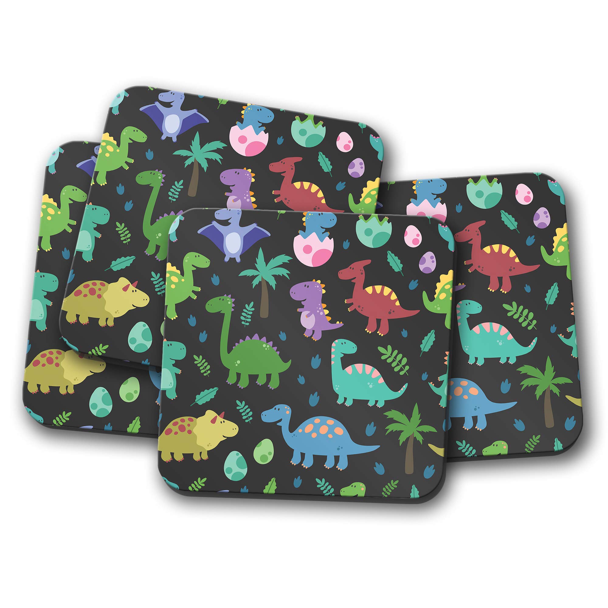 Destinationvinyl Multicolor 4 Set - Cartoon Dinosaurs Coaster - Dinosaur Kids Cute Funny T-Rex #8820