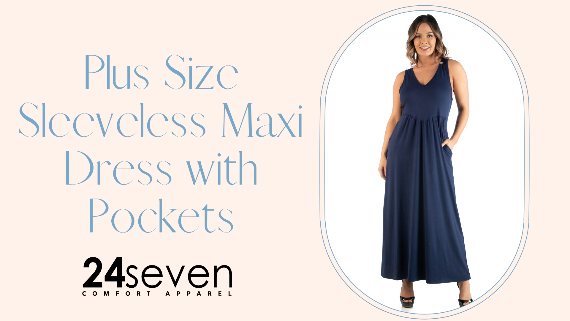 24seven Comfort Apparel Womens Plus Size Sleeveless V Neck Maxi Dress with  Pockets -1X-3X Black at Amazon Women's Clothing store
