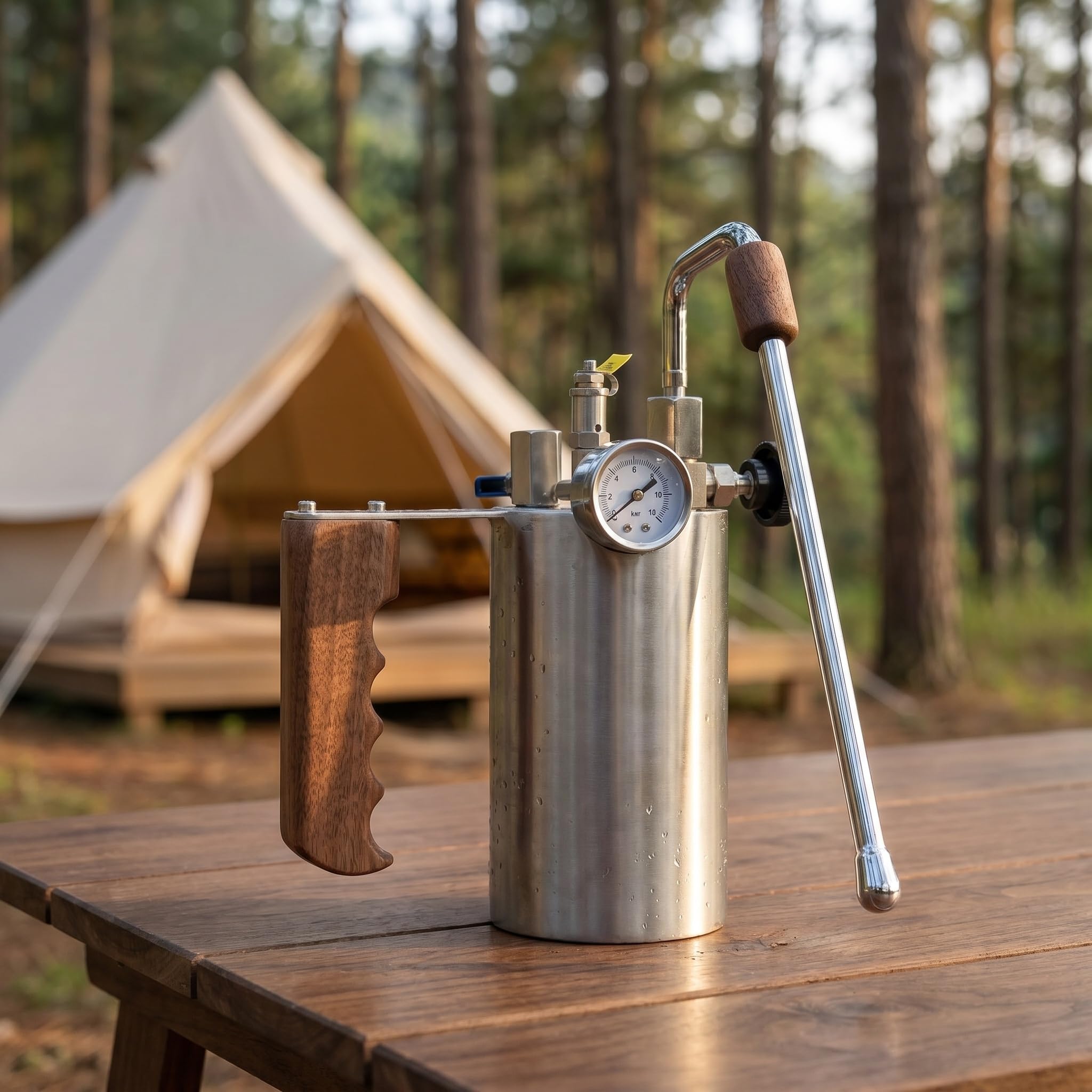 Spieniacz do mleka, ręczny elektryczny ekspres do kawy, maksymalne ciśnienie 4 bary, 100-500 ml, drewniany uchwyt, manometr, na kemping, latte, cappuccino