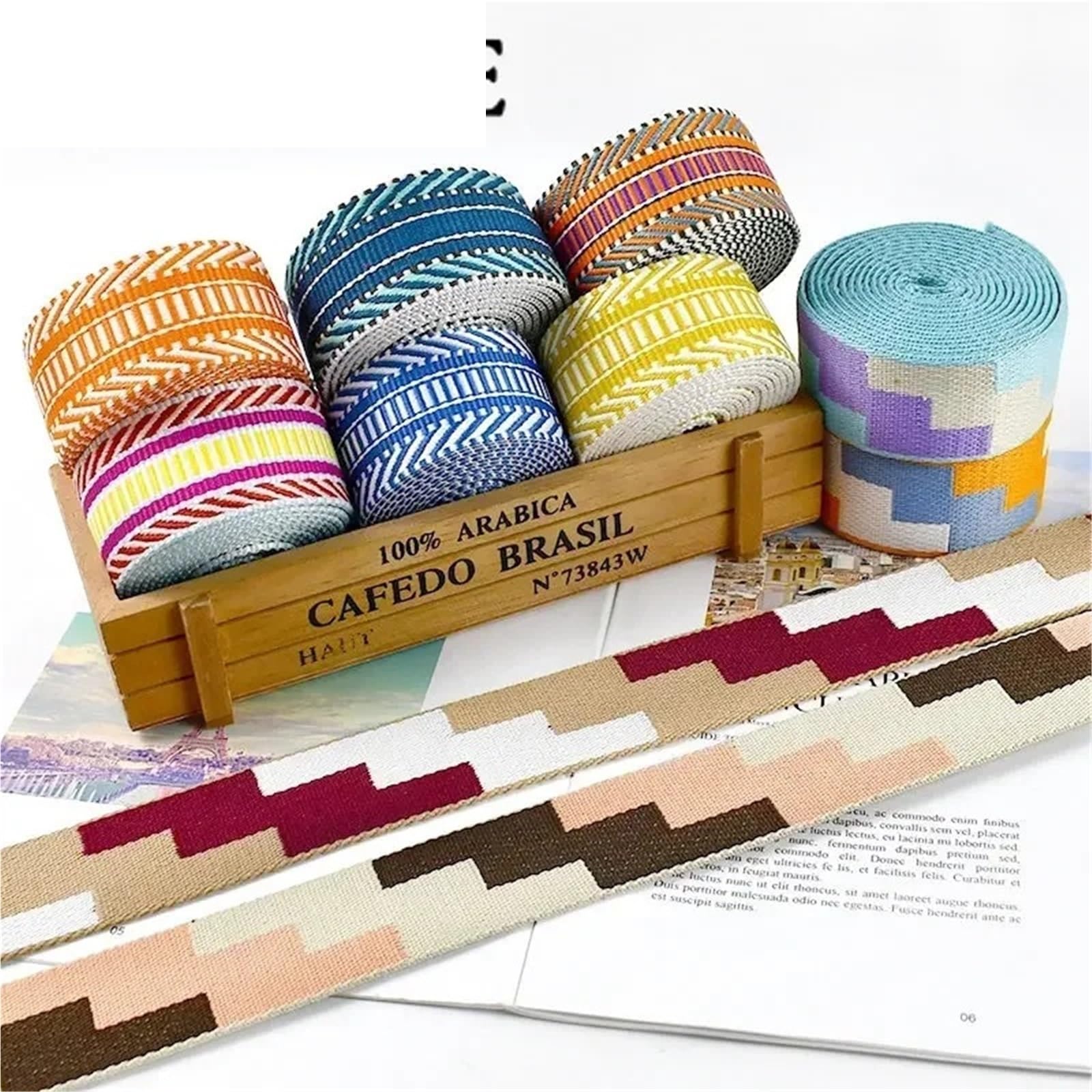 Cinta Jacquard Cinta de correas poliéster Jacquard 2-5 metros y 38mm espesor for bolsa equipaje, correa hombro, accesorios costura DIY(RD053-06,38mm-5Meters)