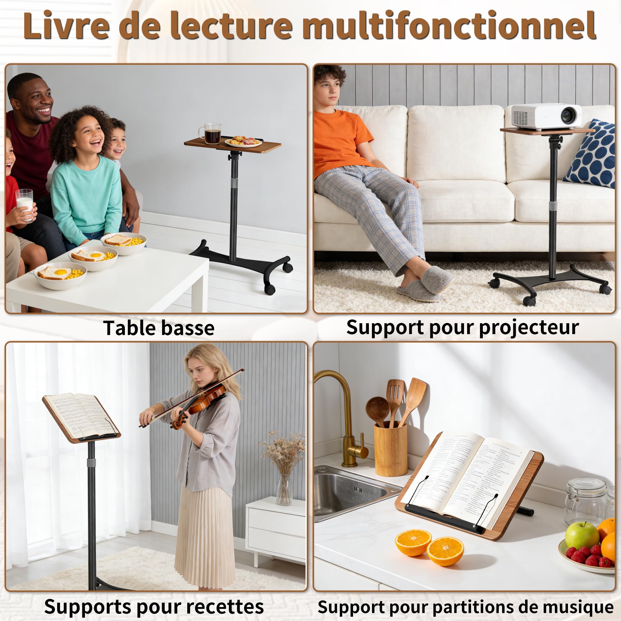 Support de Livre Réglable en Hauteur de 50 à 130CM pour Sol et Bureau, Support de Livre pour Lecture, Ordinateur Portable, Tablette, Recettes, Partitions (Noir)