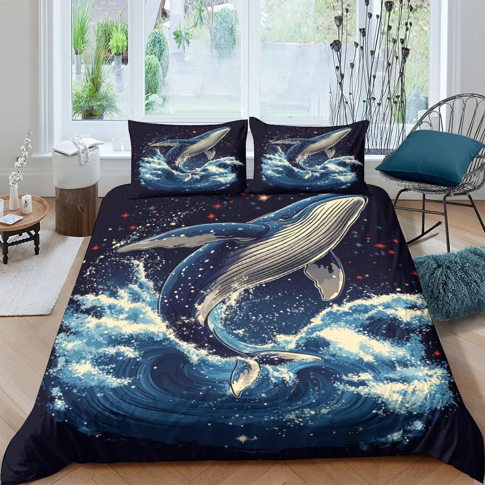 Ctjqhvkz Style-5 3D Printed Ocean Whale Fitted Sheet Microfiber Soft Breathable Night Wave Mattress Cover For Bedroom Dorm Decor Single（135X200cm）