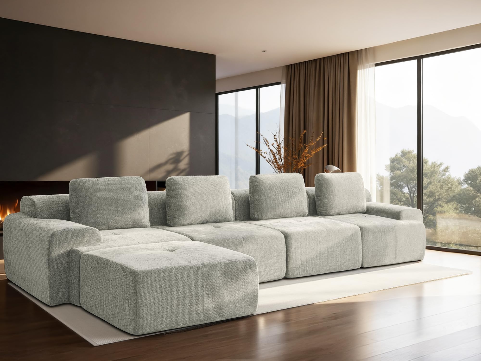 159" L-Shaped Modular Sectional Sofa, Oversized Boneless Cloud Couch for Living Room with Extra Deep Seat &amp; High Back, Tool-Free No Assembly, Soft Chenille (Light Grey, 159 inch-L Shaped（4+1）)