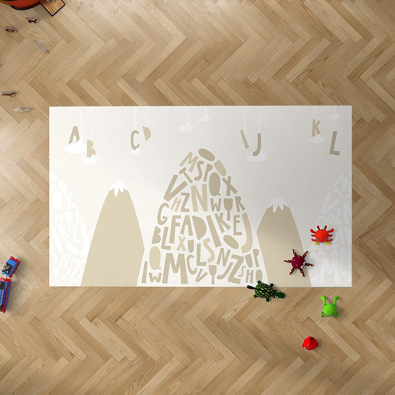 Tappeto Bambini In PVC Con Motivo Montagne - 95x165 Cm, Antiscivolo, Facile Da Pulire, Per Cameretta