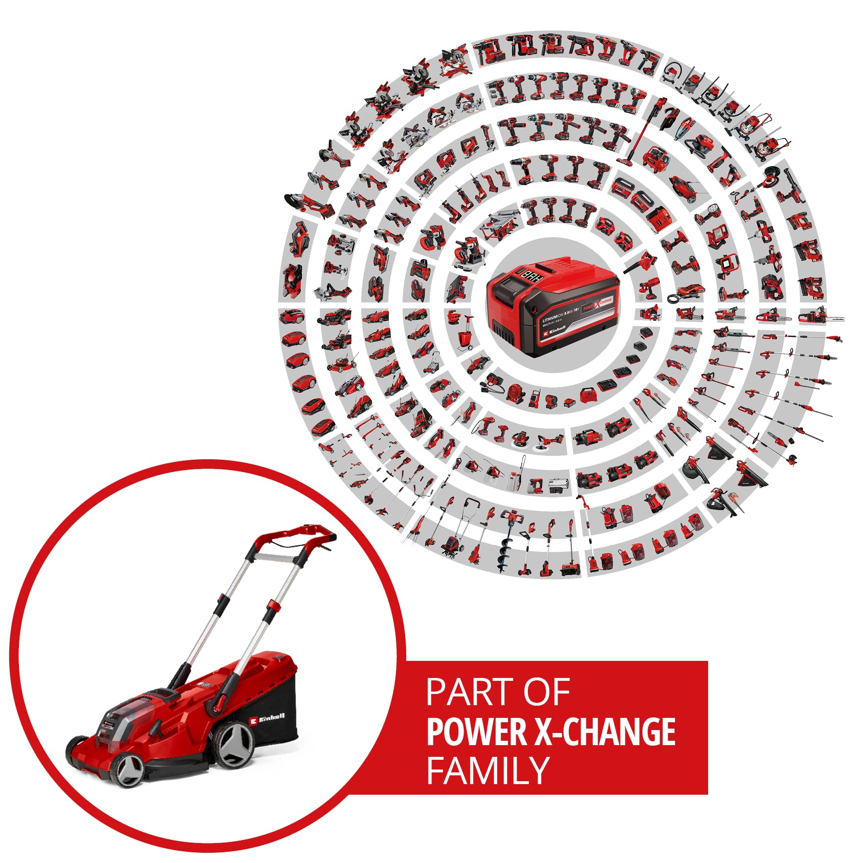 Einhell Kit de cortacésped con batería RASARRO 36/42 Power X-Change (36V, 42cm Anchura Corte, hasta 725m2, sin escobillas, Cesta colectora 50l, función de mantillo, Incl. 2 5,2 Ah, 1 Cargador Gemelo)