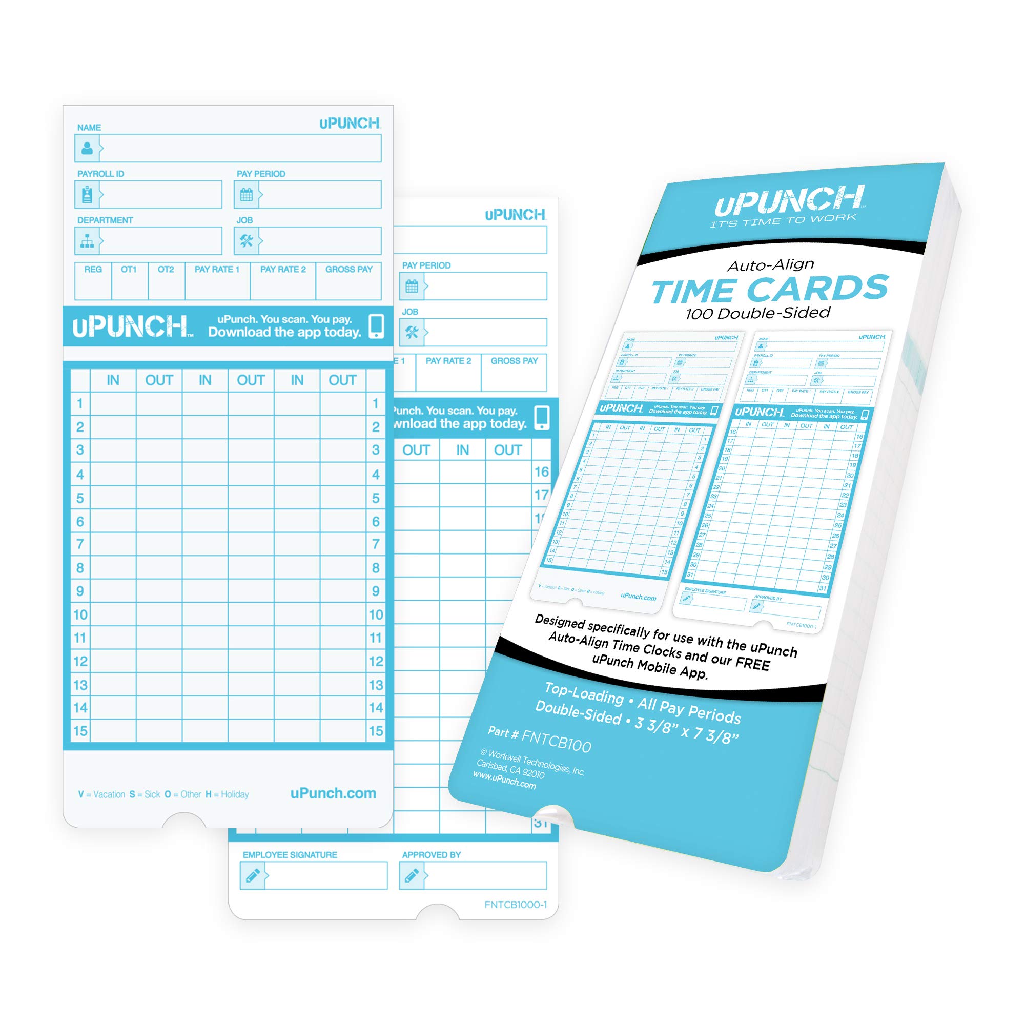 Buy uPunch 100 Time Cards for FN1000 AutoAlign Time Clock Online at