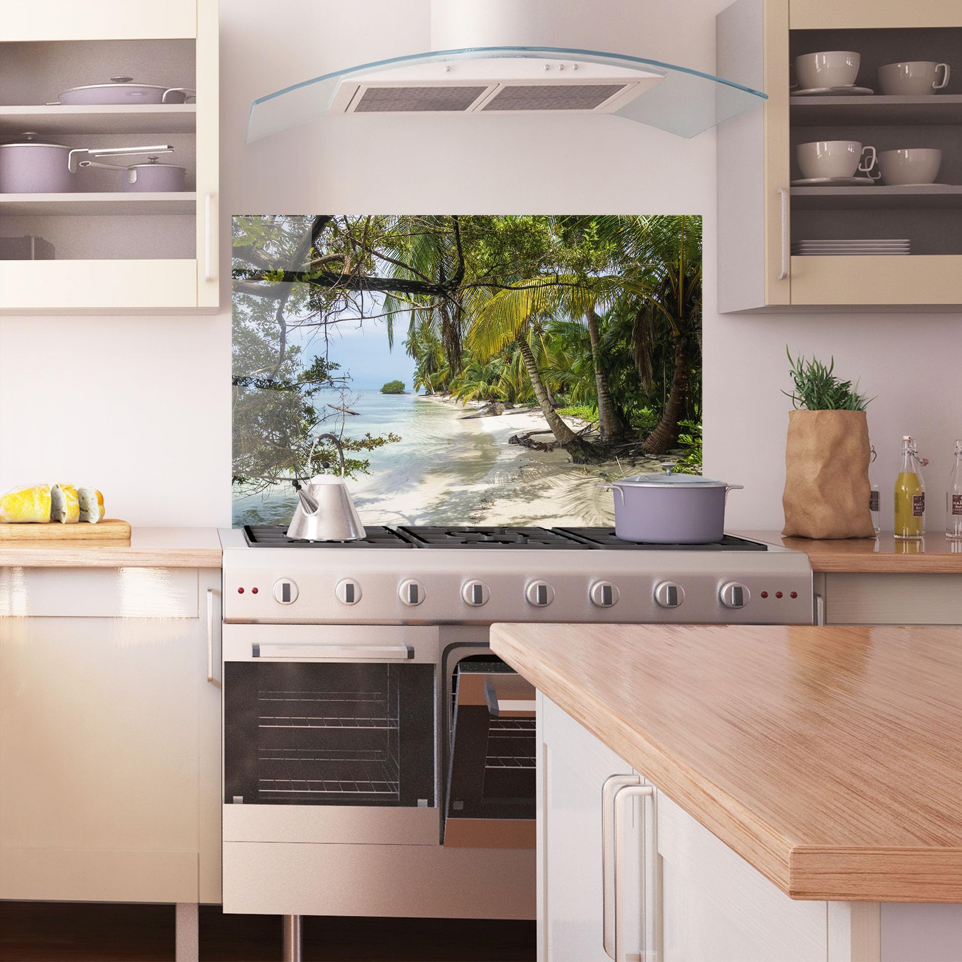 ARTHUB® Crédence de Cuisine en Verre 70x100 cm, Island Beach | Protection Contre Les éclaboussures, Revêtement Mural en Carreaux, Plaque en Verre, Verre trempé, Paysages, Plages