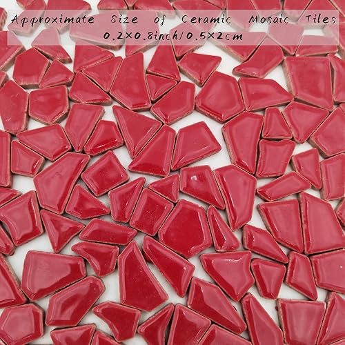 Miniatura 5 de Azulejos de mosaico de cerámica de 7.05 oz para manualidades, azulejos de mosaico de porcelana de 0.2 x 0.8 pulgadas para decoración del hogar (rojo)