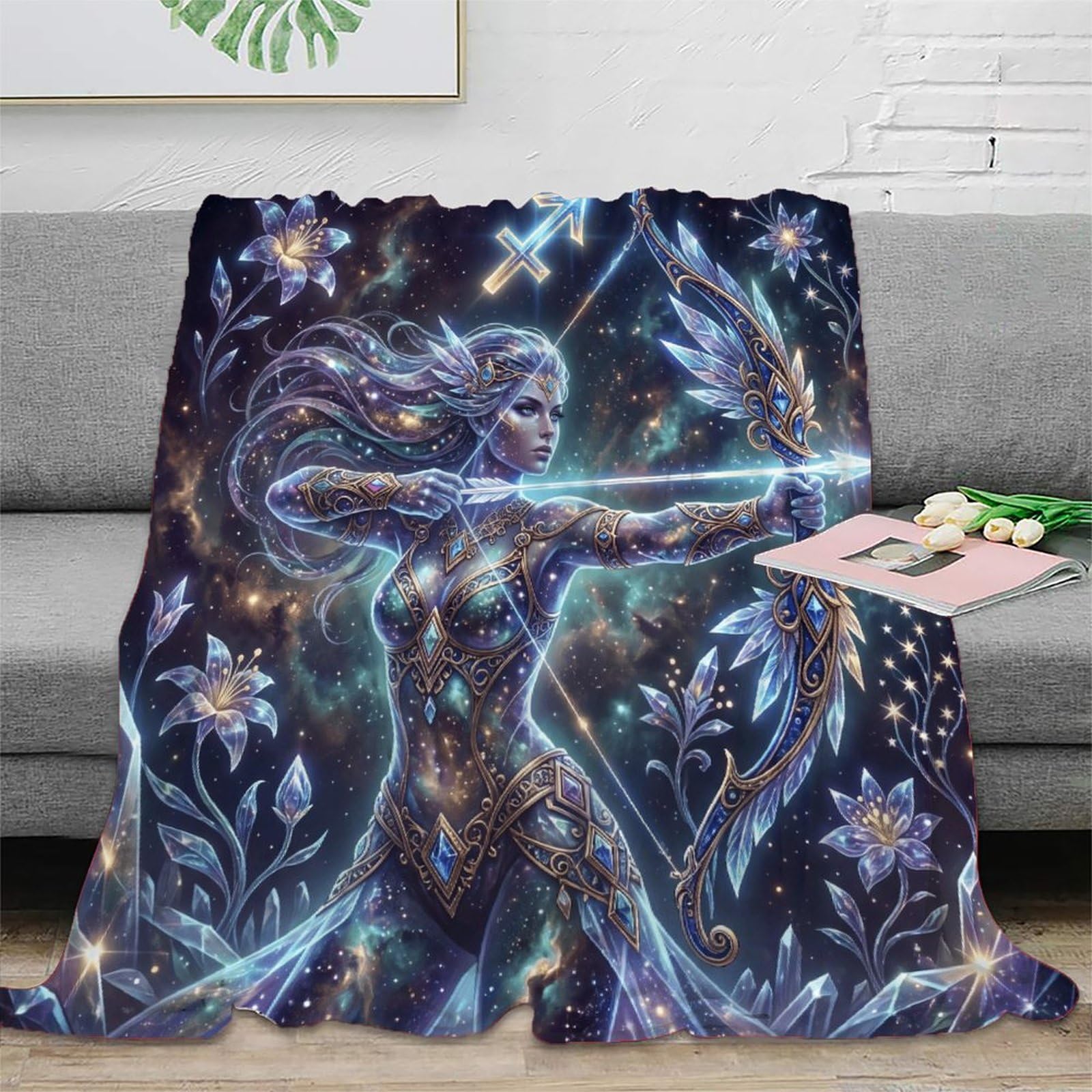 W7C8U2X3 Sagittarius Zodiac Flannel Throw Blanket, Camping Car Travel