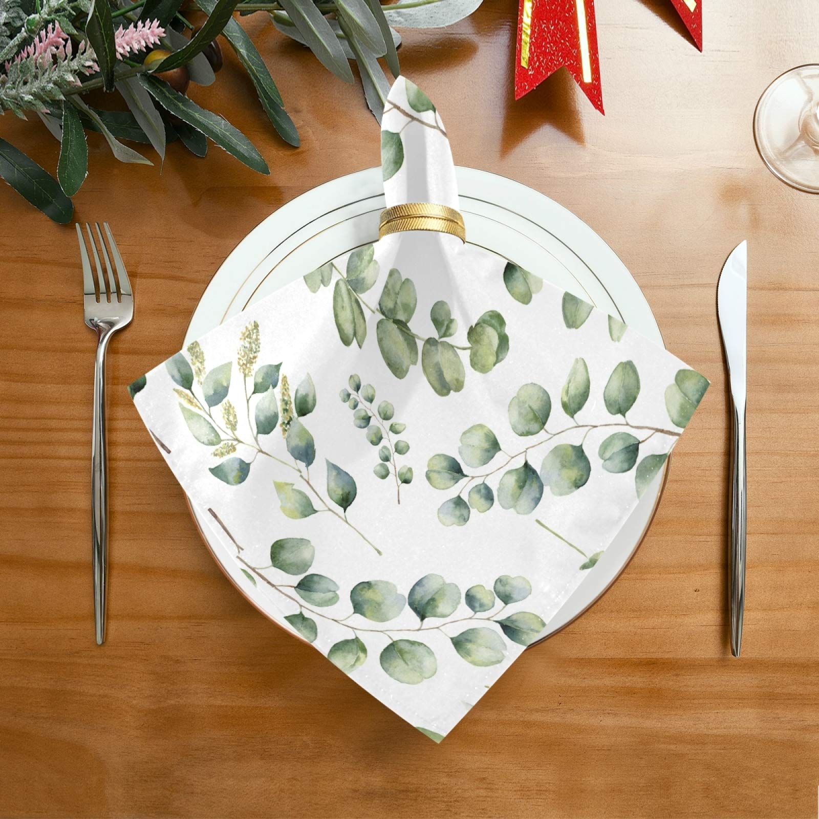 Green Eucalyptus Leaves Cloth Napkins Set of 6 Tropical Plant Table Washable Polyester Dinner Napkins Set Oversized 20