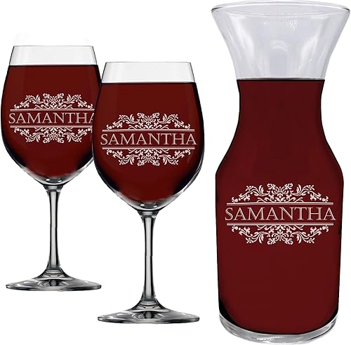 Miniatura 7 de My Personal Memories Jarra de vino personalizada con 2 copas de vino personalizadas a juego de 16 onzas con tallo (la jarra grande tiene capacidad