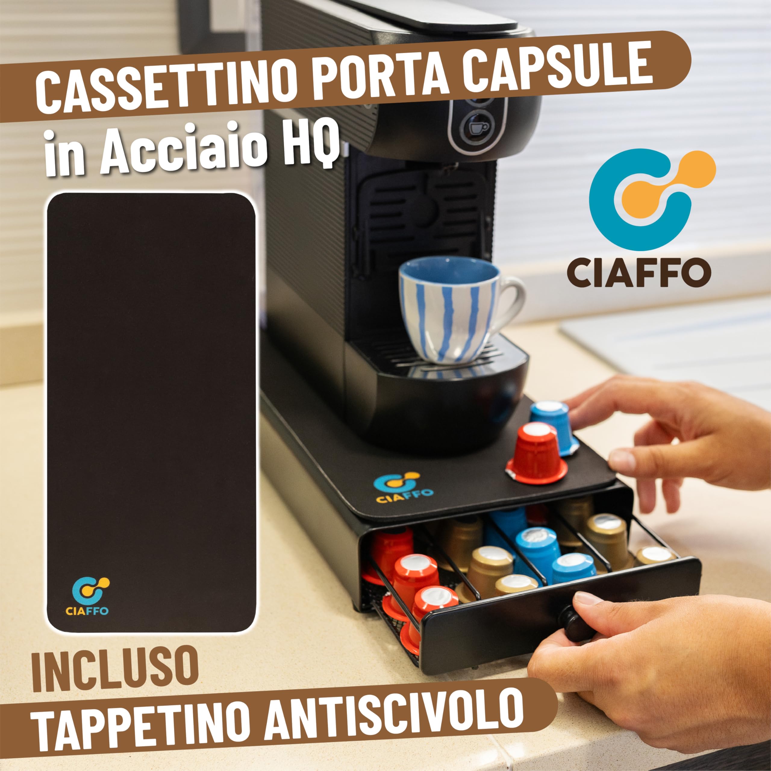 Portacapsule Per Caffè In Acrilico - Contenitore Per 42 Capsule, Salvaspazio, Compatibile Con Varie Marche, Colore Nero