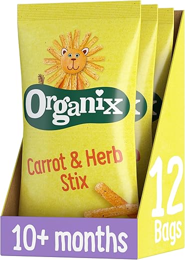 What is the healthiest food to start a baby on in the UK? 10 Organix Carrot Stix Organic Finger Food Toddler Snack Corn Puffs 10+ Months Multipack 4x15g (Pack of 3)