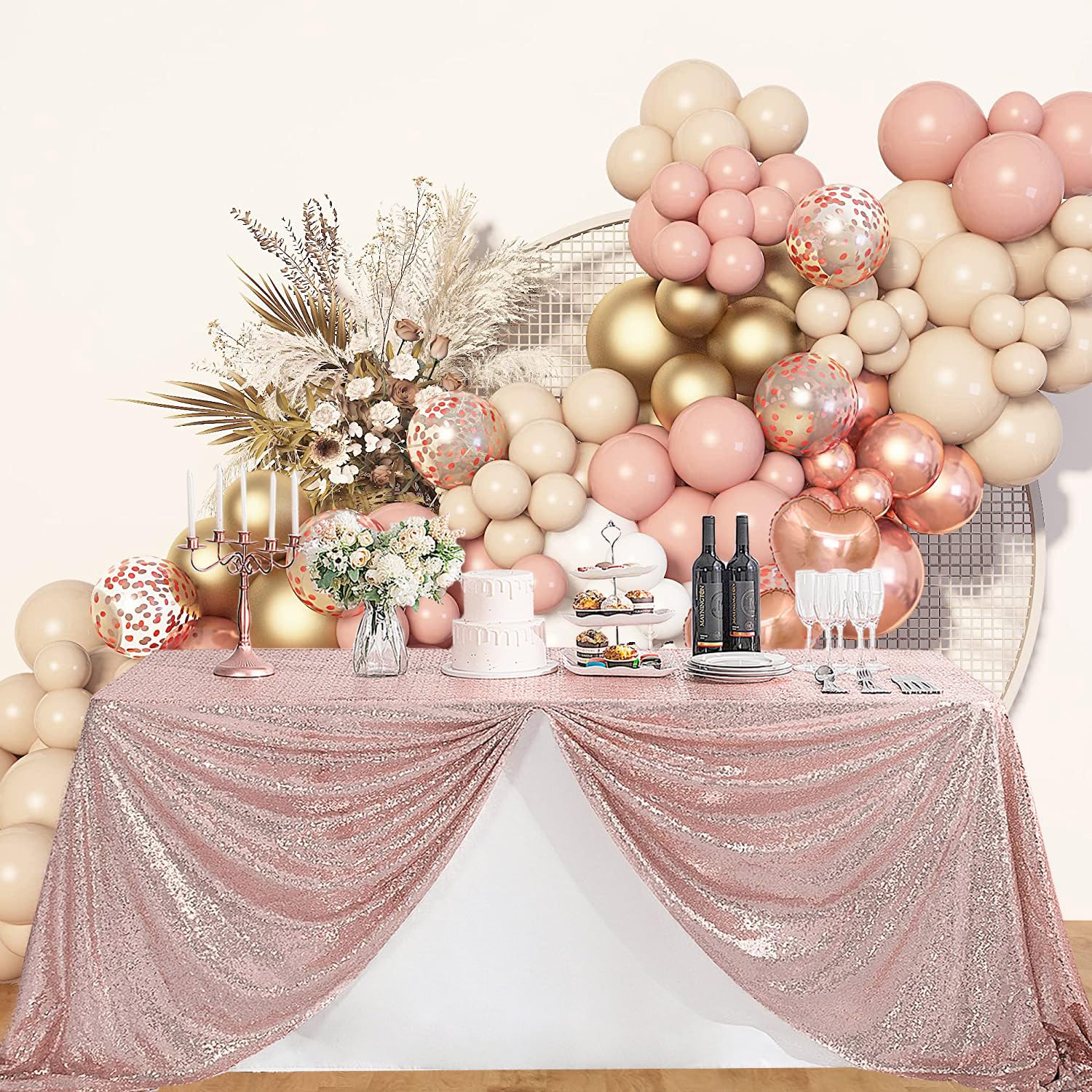 Pufogu 152 cm x 259 cm różowe złoto cekinowy obrus prostokątny brokat różowe złoto obrusy na urodziny ślub ślub baby shower dekoracje imprezowe