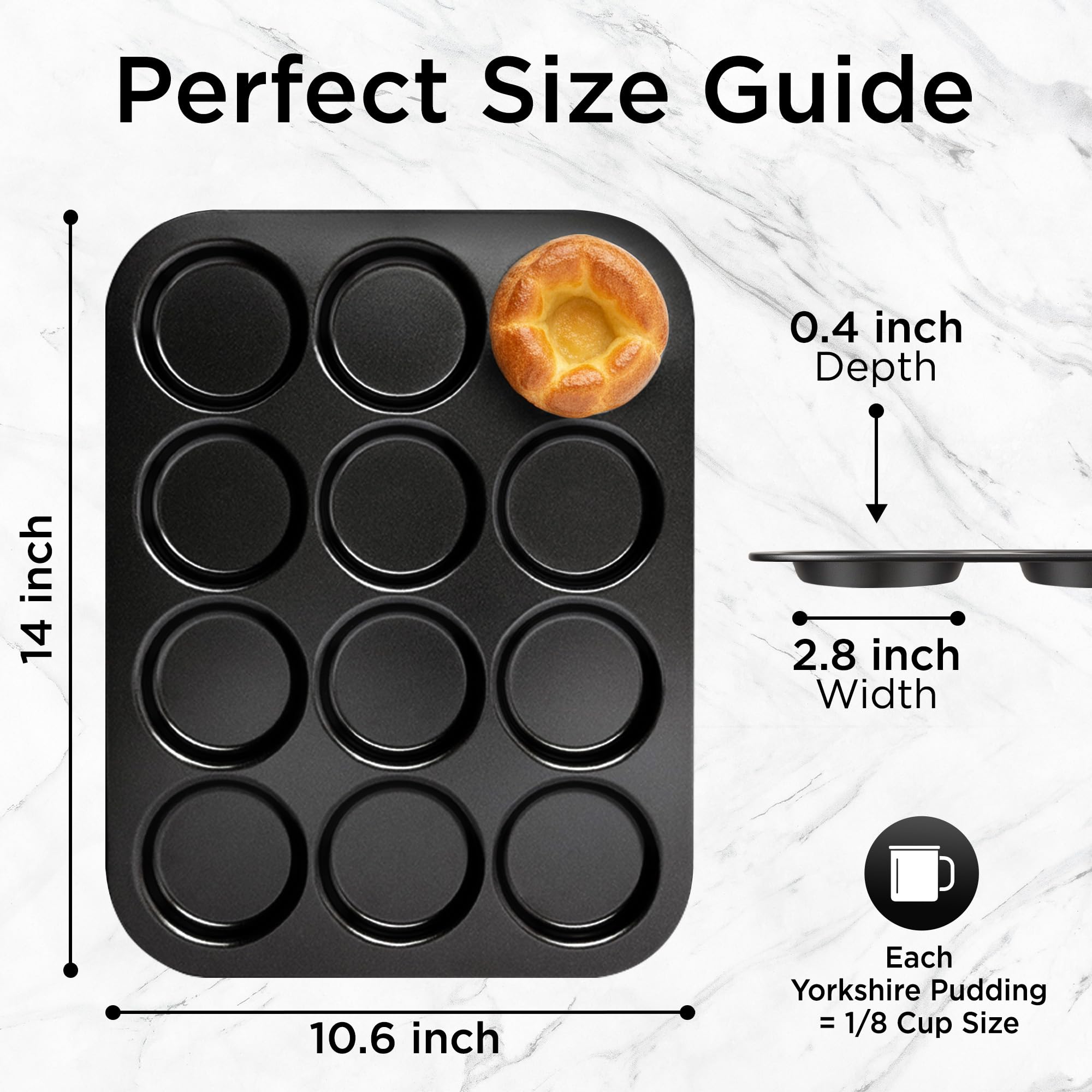Wrenbury Juego de 2 bandejas para pudín Yorkshire de 12 tazas, antiadherente, acero al carbono, ideal para pudines de Yorkshire más pequeños y sapos en el agujero