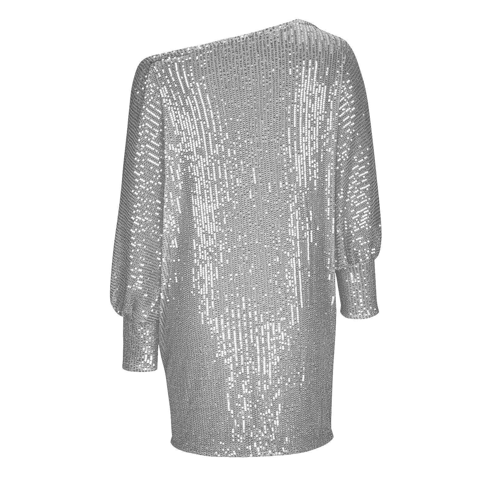 Robe de Soiree Femme Robe à Manches Longues éPaules Dénudées Couleur Unie Sexy Brillante éLégante à La Mode